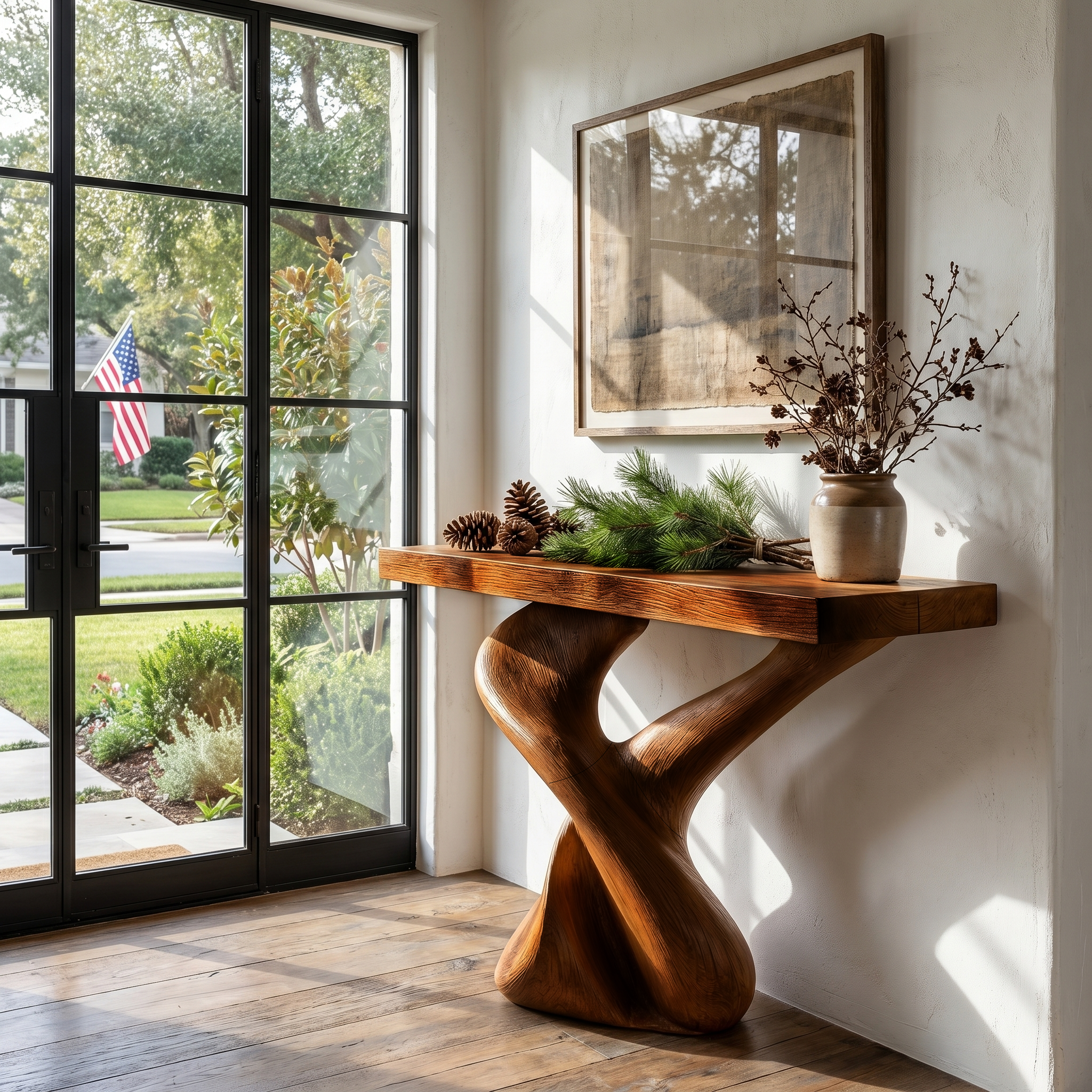 Organic Sculptural Console Table With Artistic Curved Base For Entryway