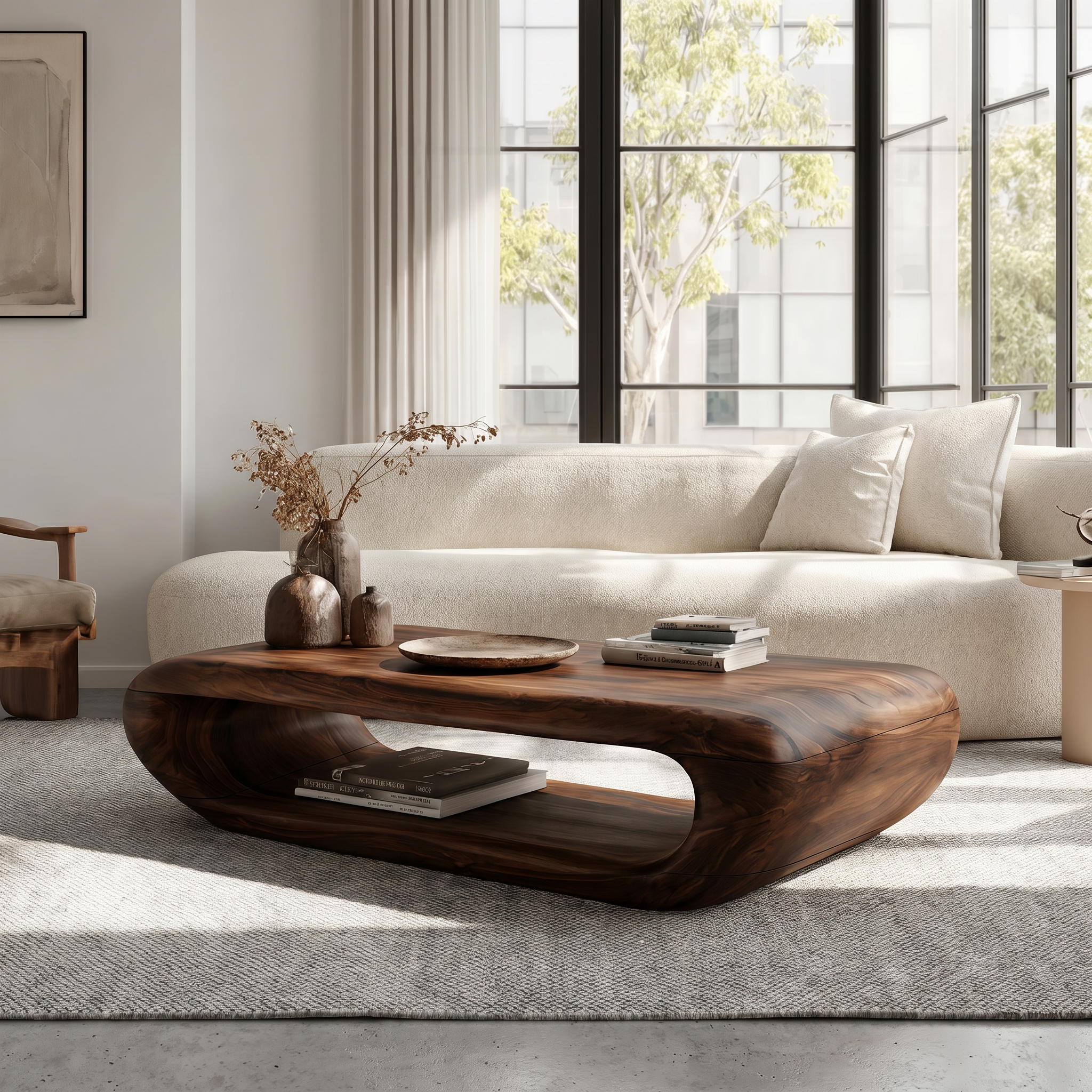 Organic Coffee Table With Open Storage For Living Room