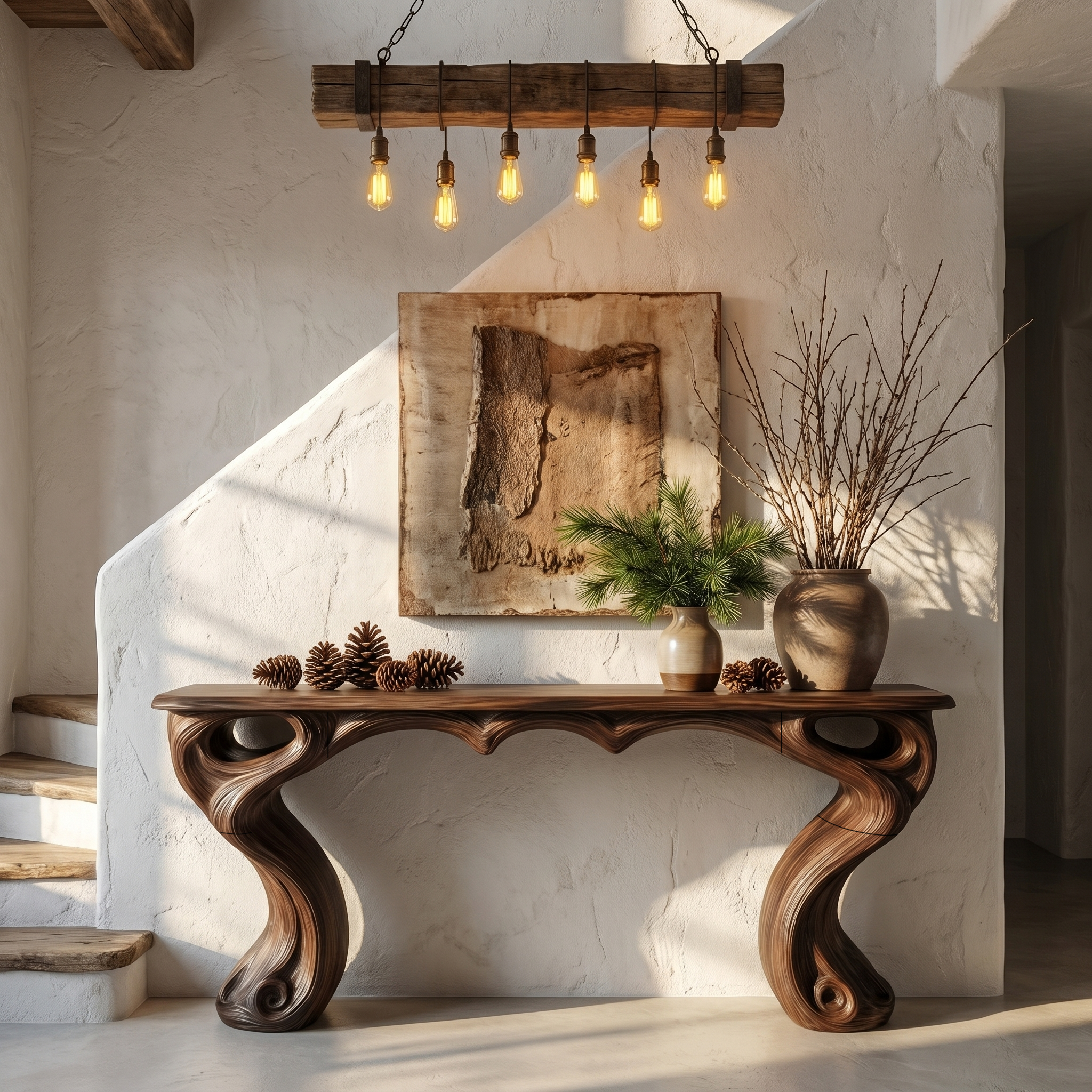 Organic Console Table With Hidden Drawers For Entryway Living Room And Hallway