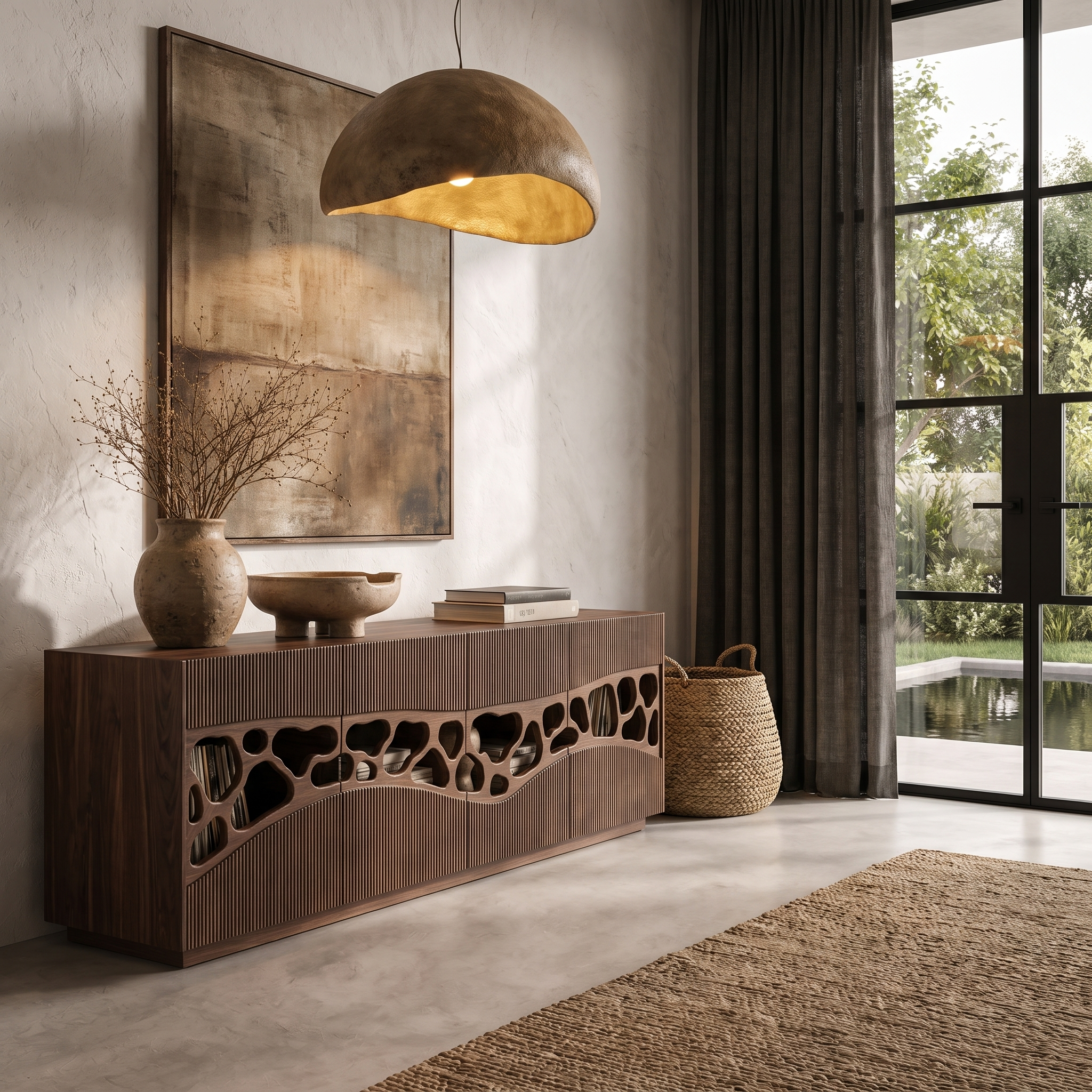 Contemporary Sideboard With Organic Cutout Design For Dining Room And Living Room