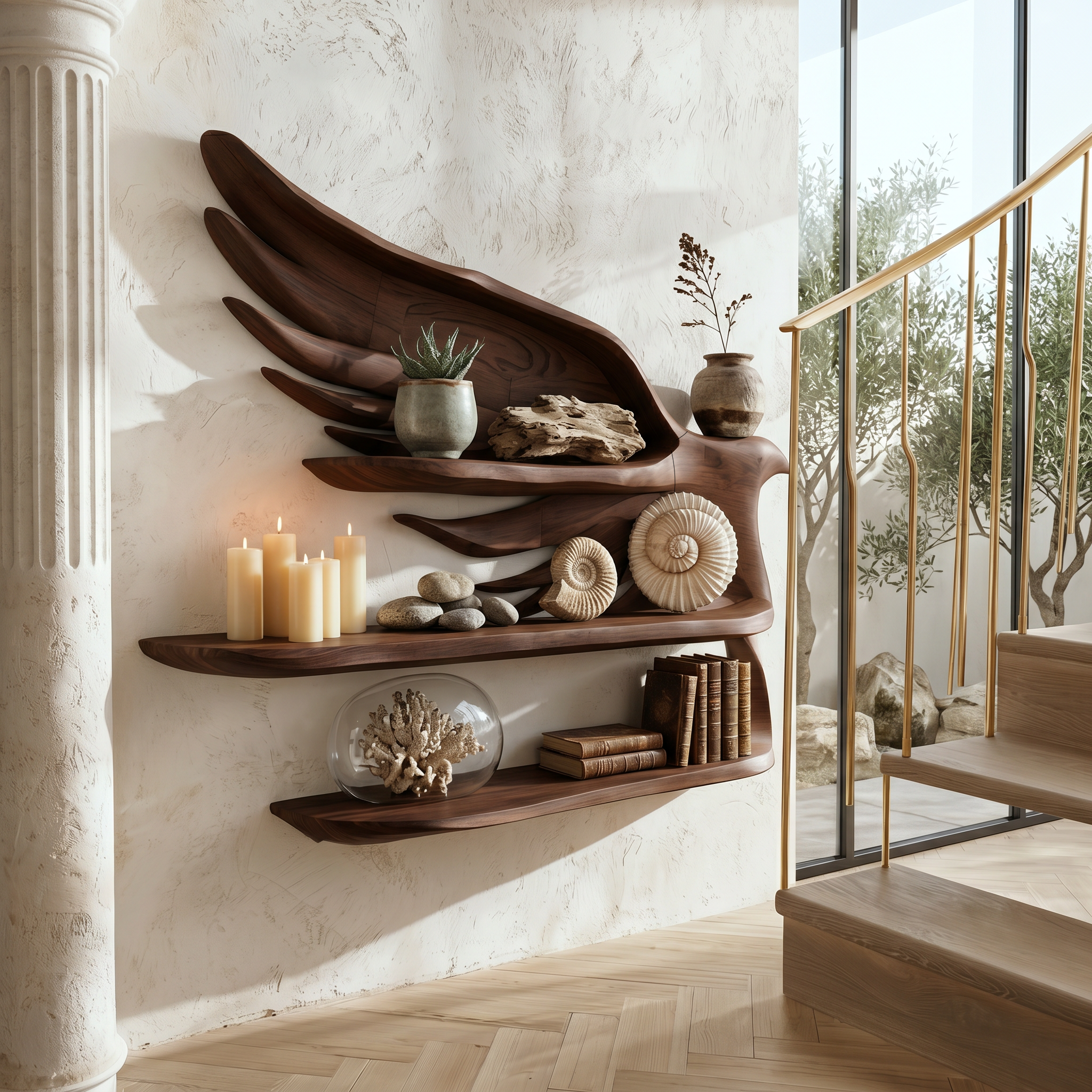 Handcrafted Wave Bookshelf With Artistic Curved Structure For Home Decor