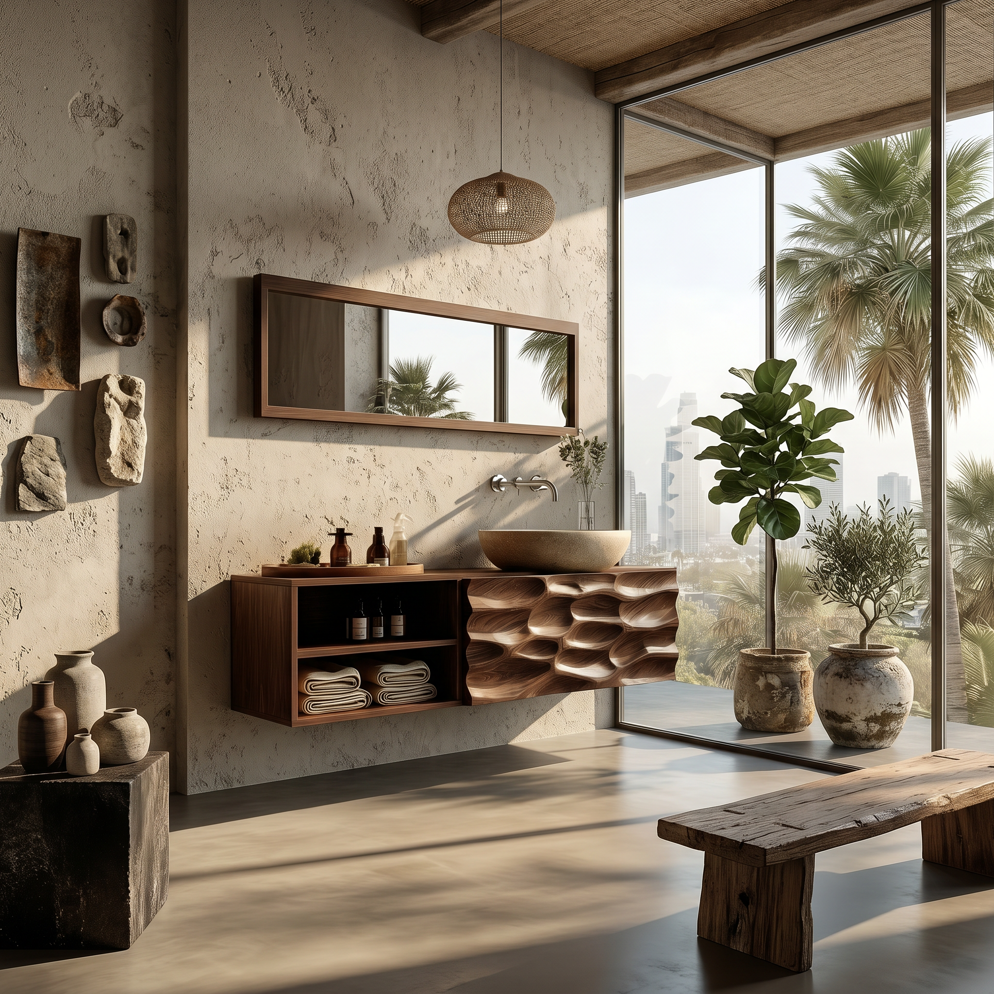 Handcrafted Organic Bathroom Vanity With Floating Storage Cabinet For Bathroom