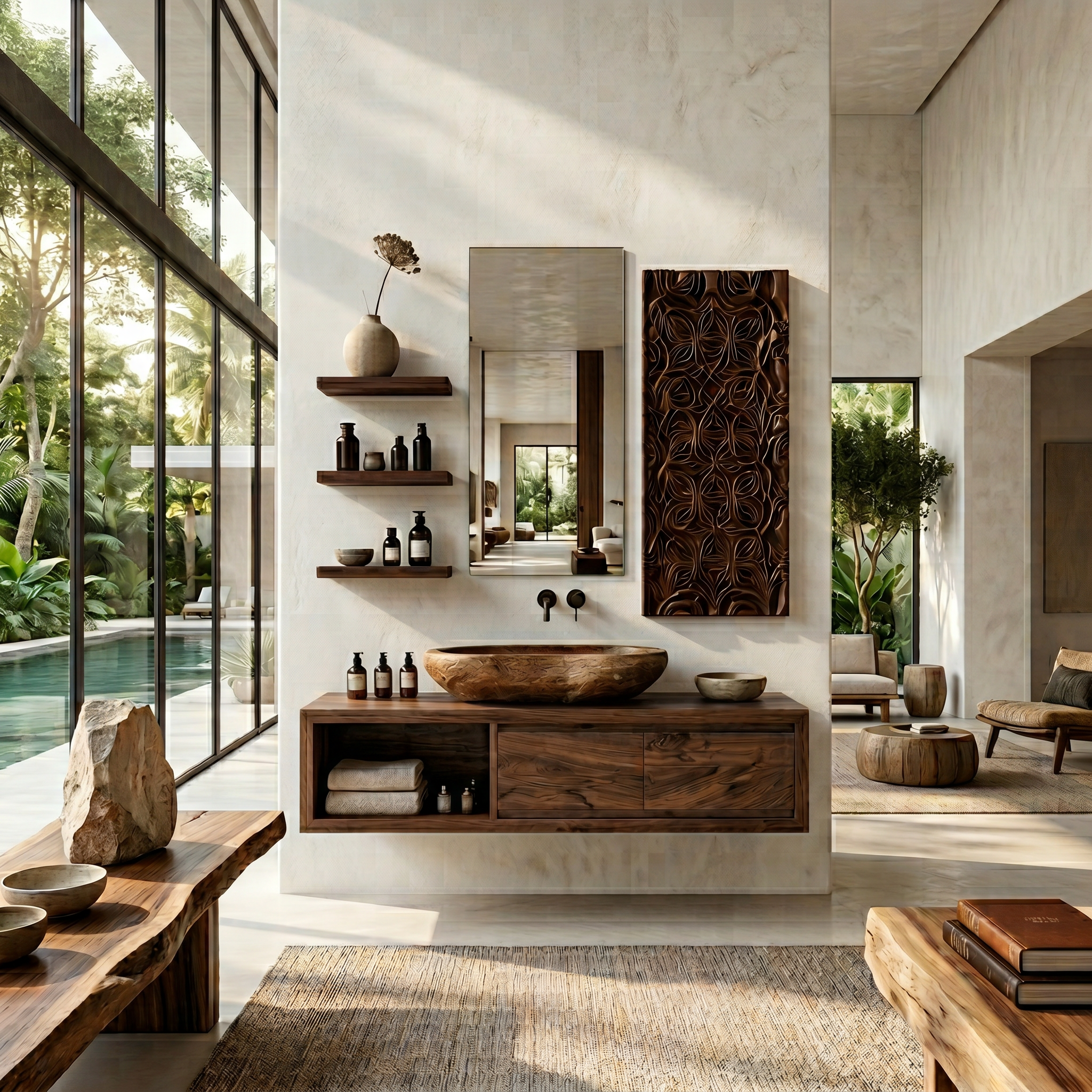 Organic Modern Floating Bathroom Vanity With Open Storage