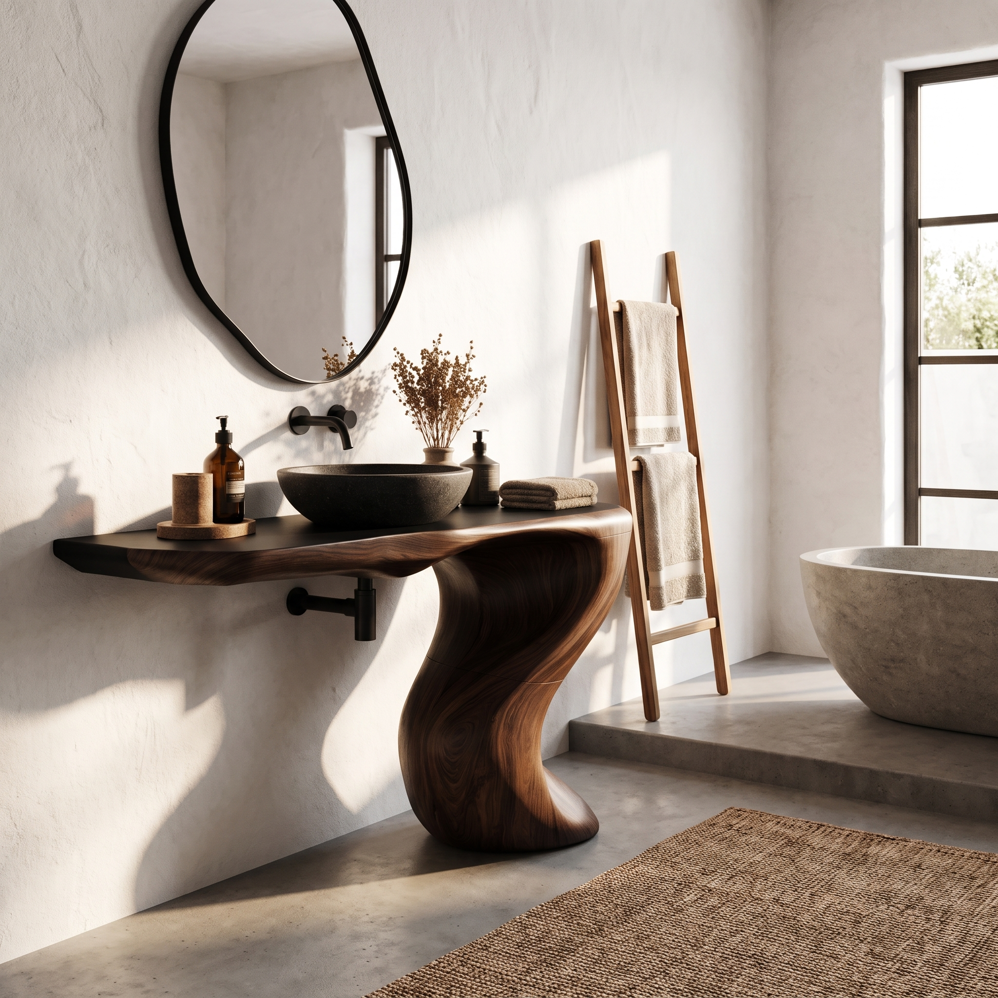 Organic Modern Bathroom Vanity With Tree Root Inspired Design For Powder Room