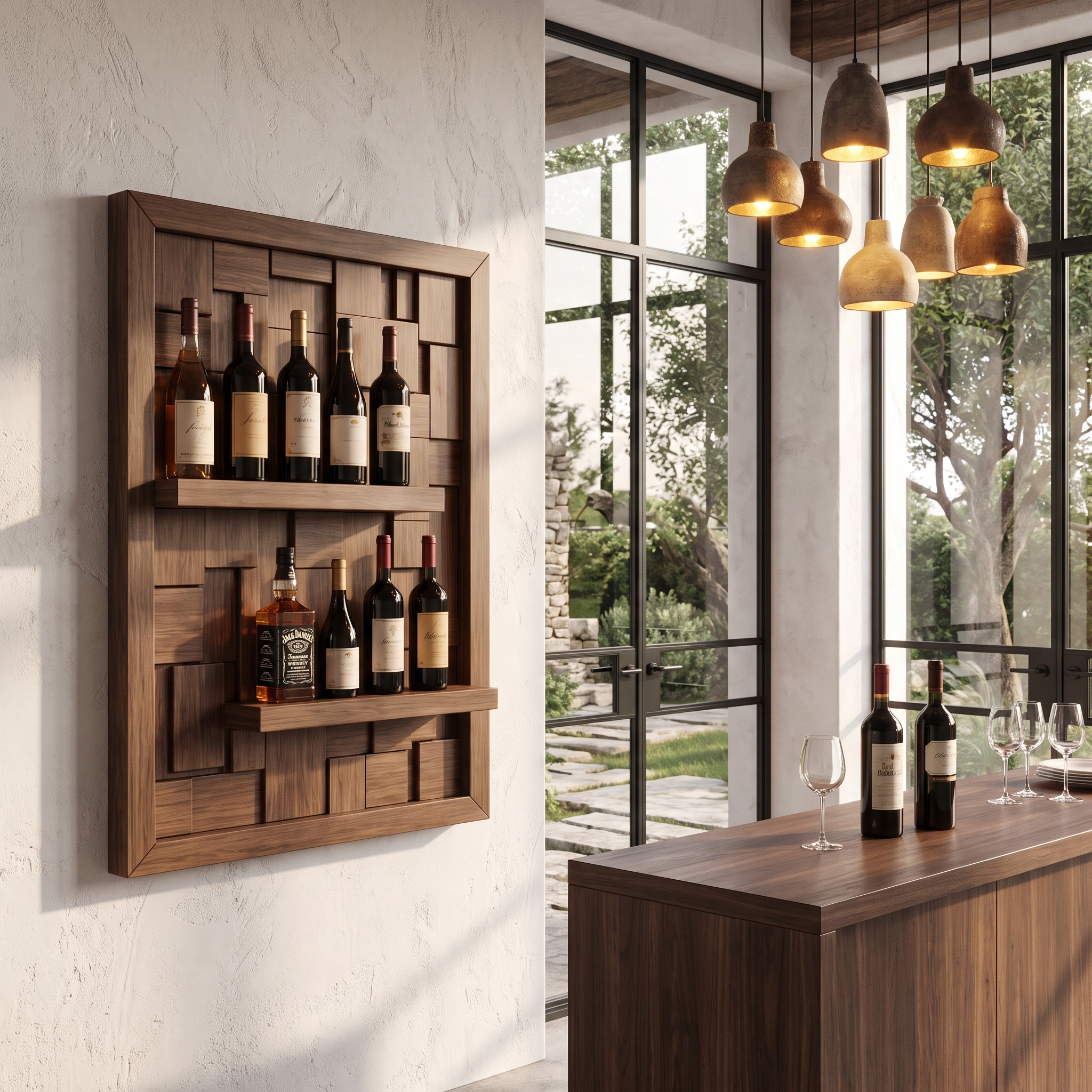 Wall Mounted Wine Holder With Open Bottle Display For Home Bar