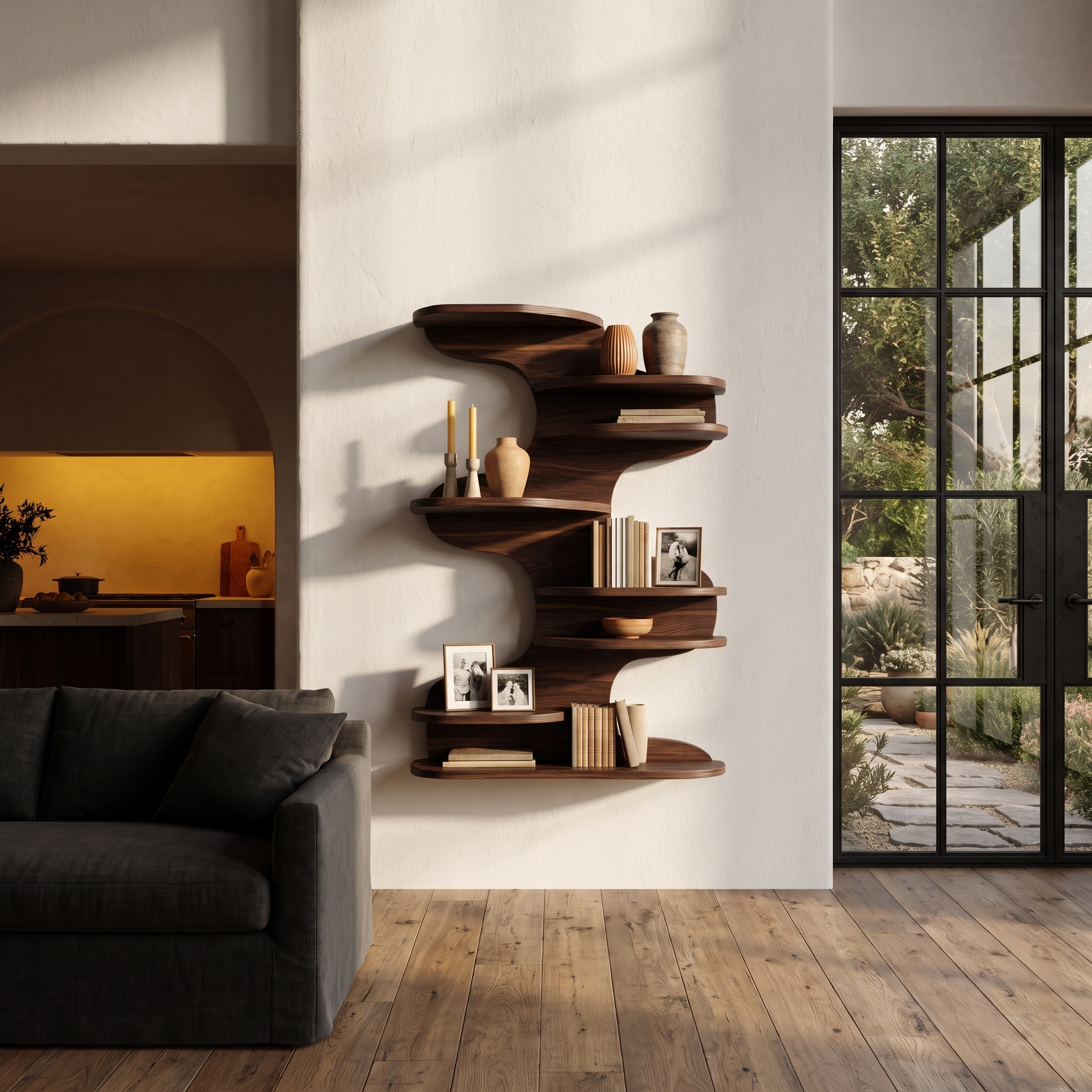 Modern Floating Shelf With Nature Inspired Tree Branch Form For Living Room