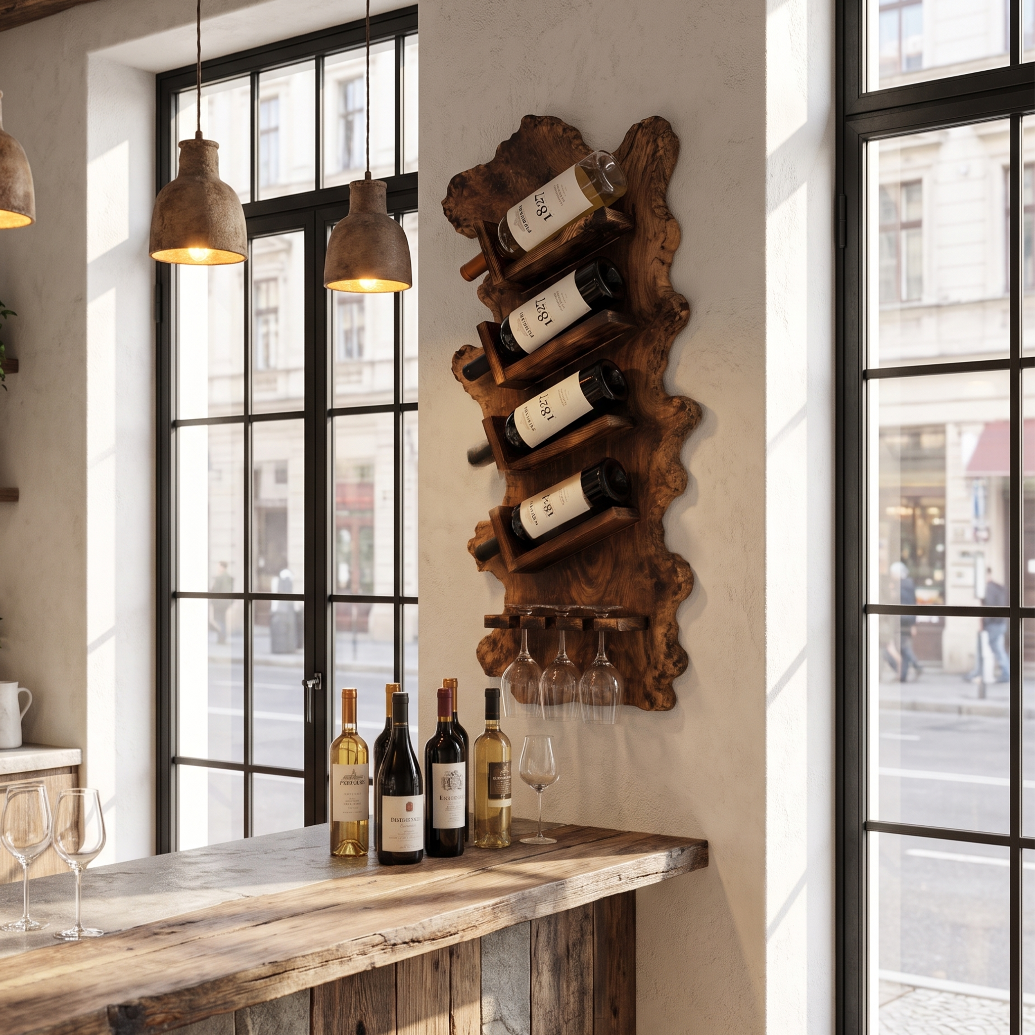 Minimalist Wall Mounted Wine Holder With Open Bottle Storage For Home Bar