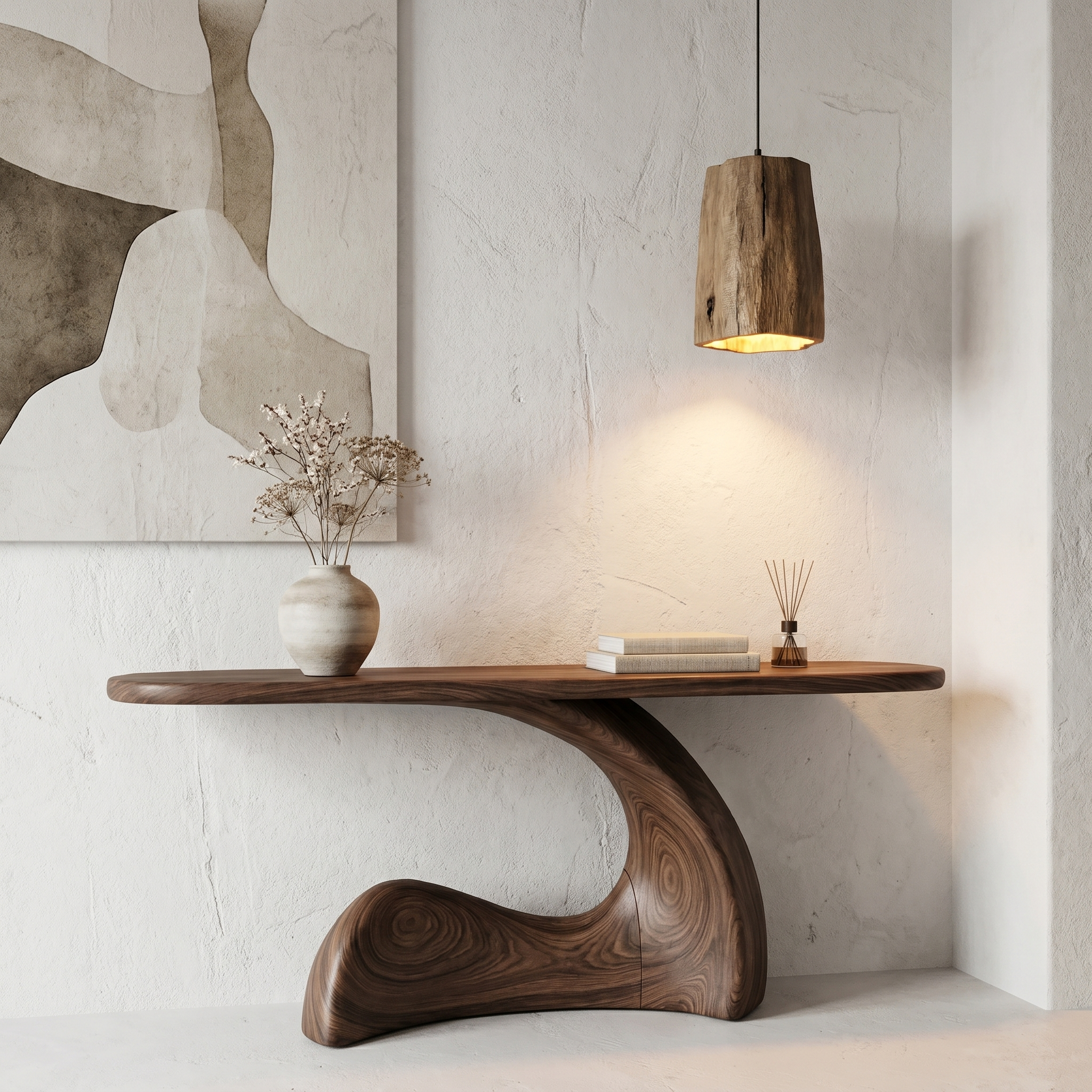 Organic Console Table With Sculptural Curved Wood Base For Entryway And Living Room