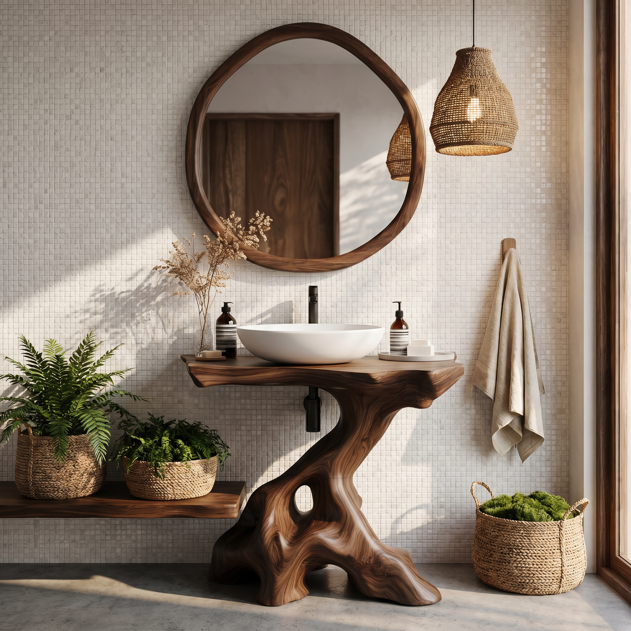 Statement Bathroom Vanity With Nature Inspired Tree Design For Powder Room