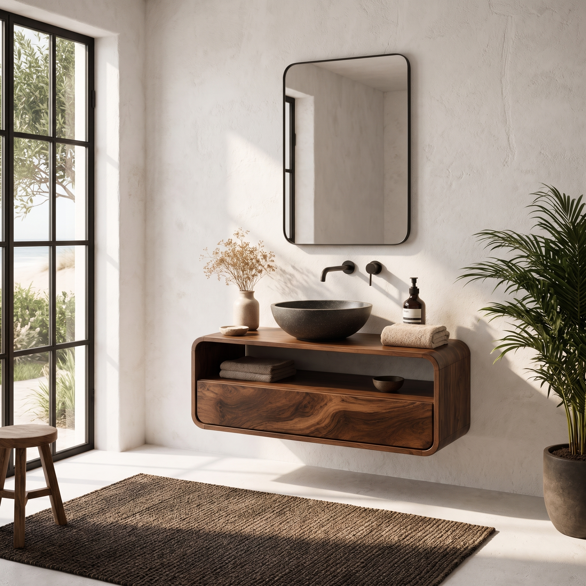 Rustic Floating Bathroom Vanity With Built In Storage Drawer For Bathroom