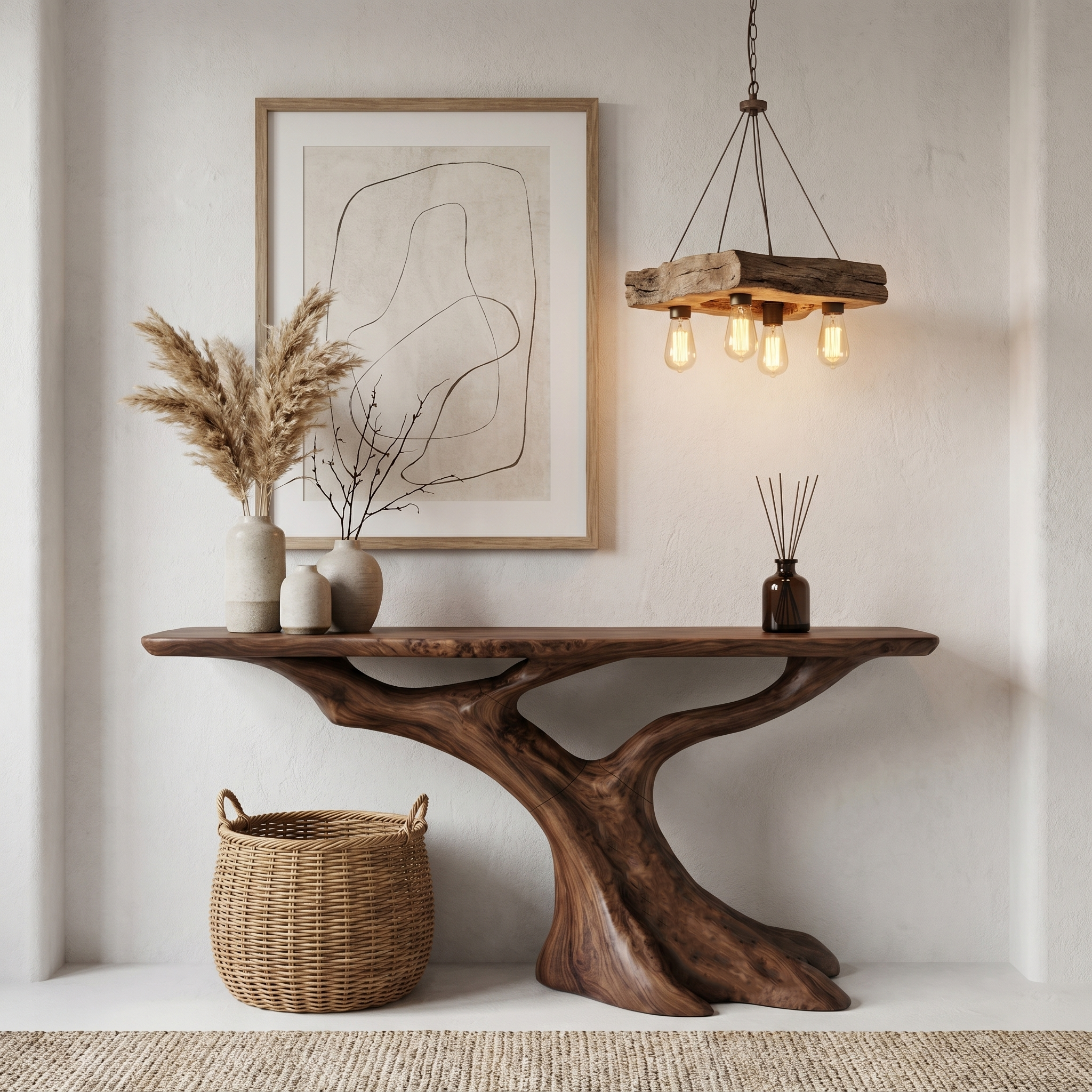 Nature Inspired Console Table With Tree Root Base For Entryway And Living Room