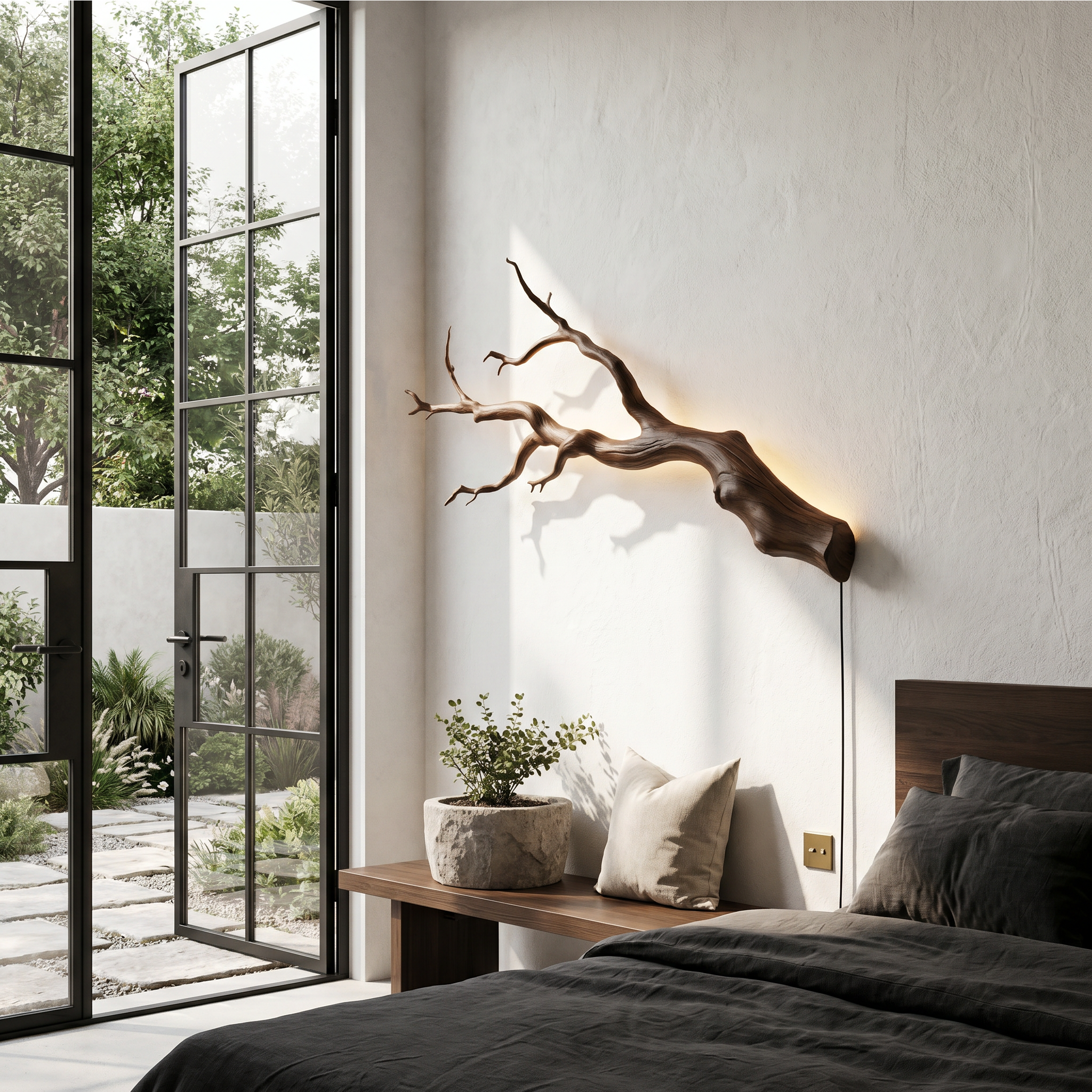Organic Wall Lamp With Sculptural Tree Branch Design For Living Room