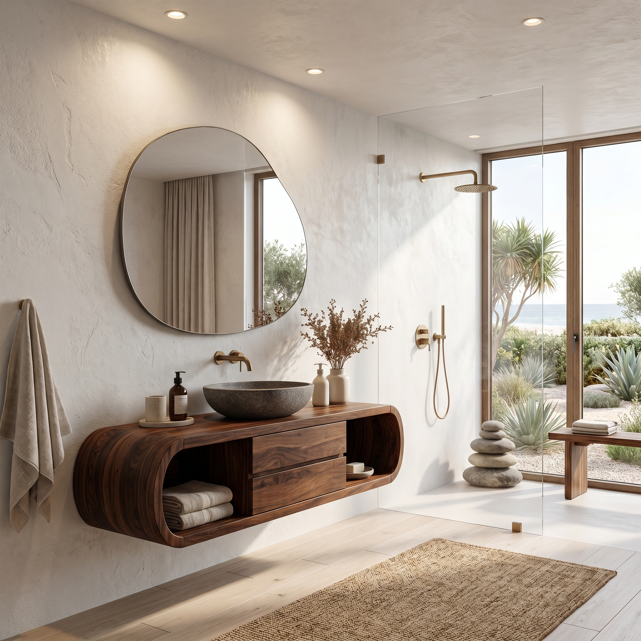 Nature Inspired Wall Mounted Bathroom Vanity With Live Edge Wood Design For Bathroom
