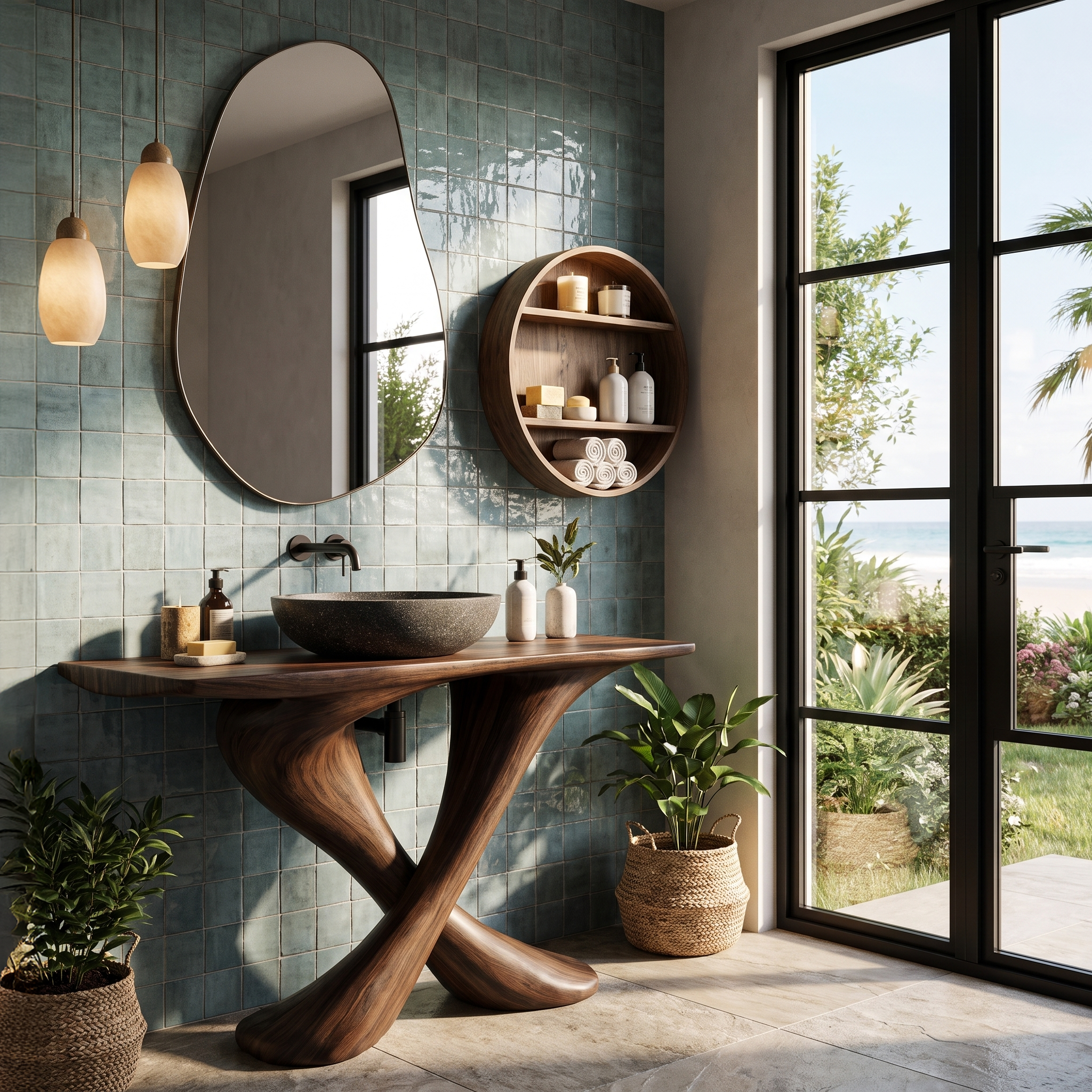 Organic Bathroom Vanity With Sculptural Tree Trunk Base For Bathroom