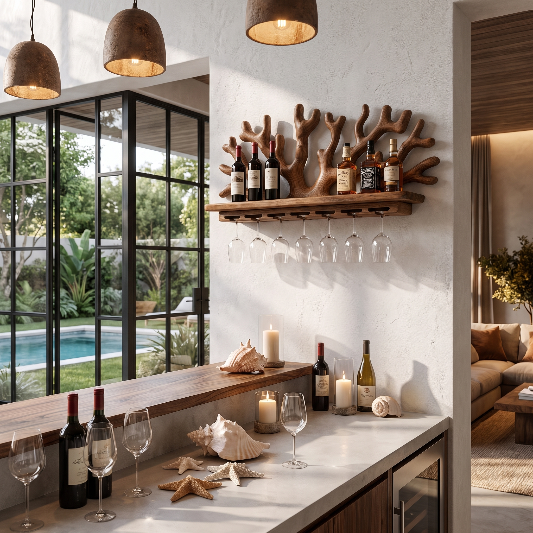 Organic Floating Wine Holder With Live Edge Display For Dining Room