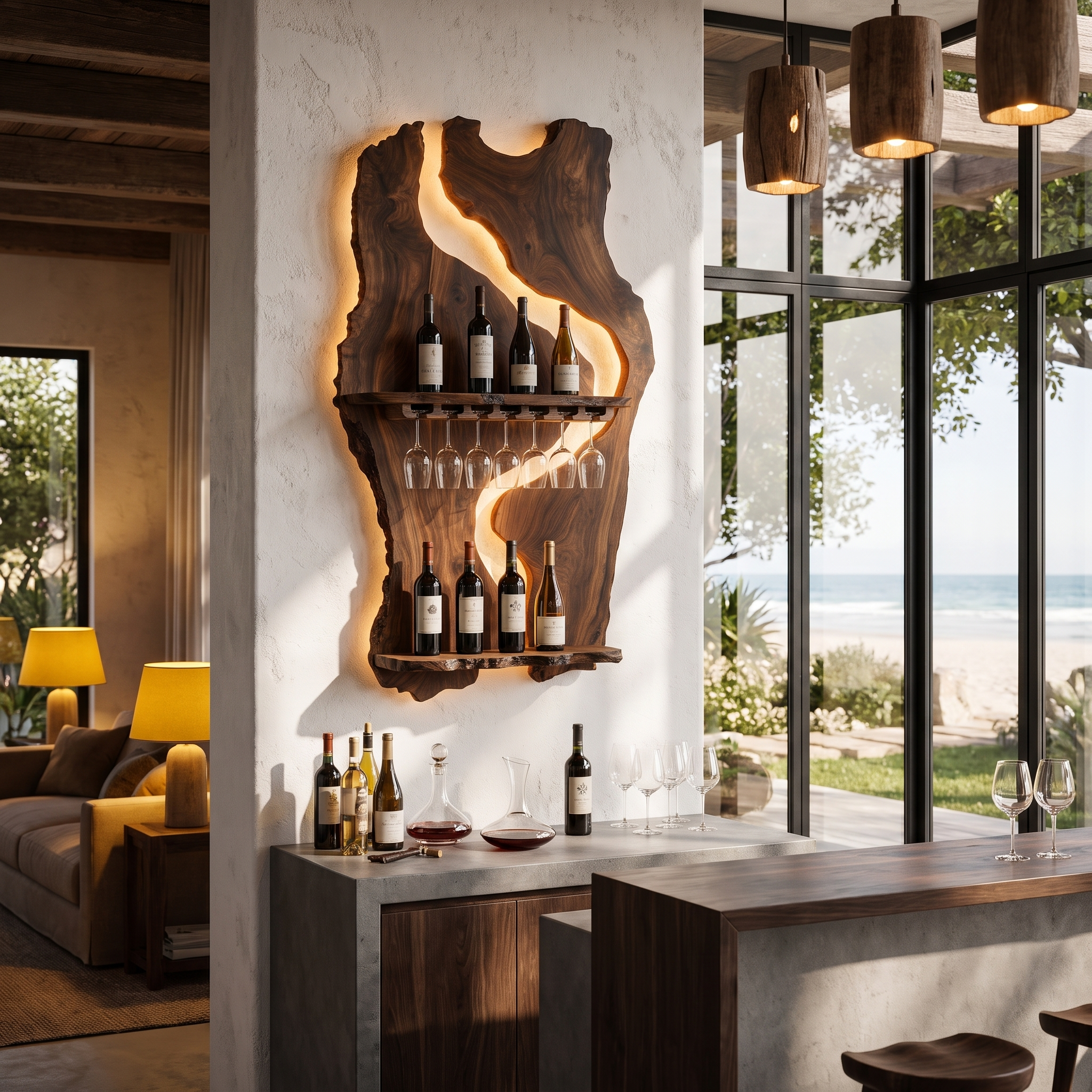 Sculptural Wall Mounted Wine Holder For Dining Room And Home Bar