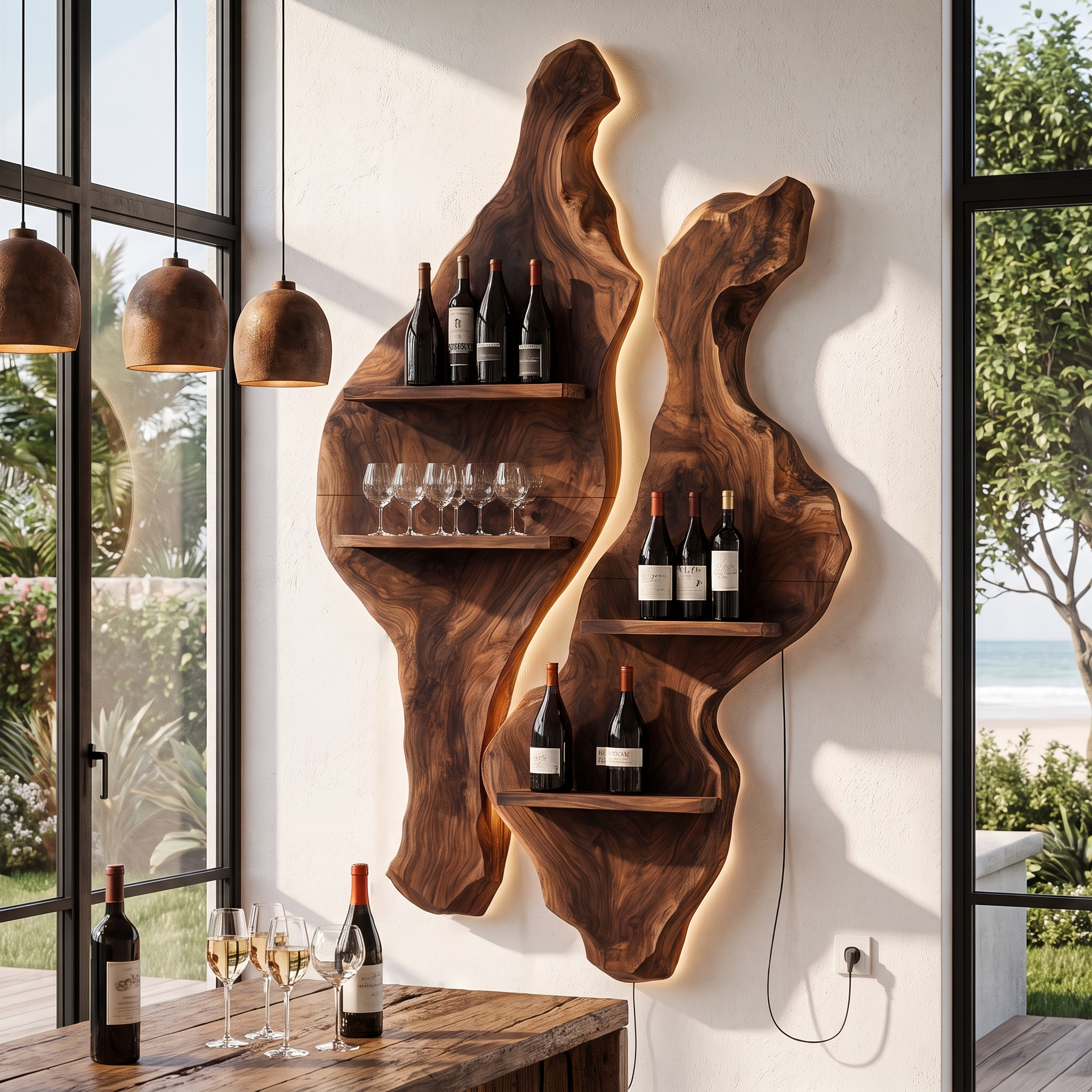 Rustic Sculptural Wine Holder Wall Mounted Bottle Storage