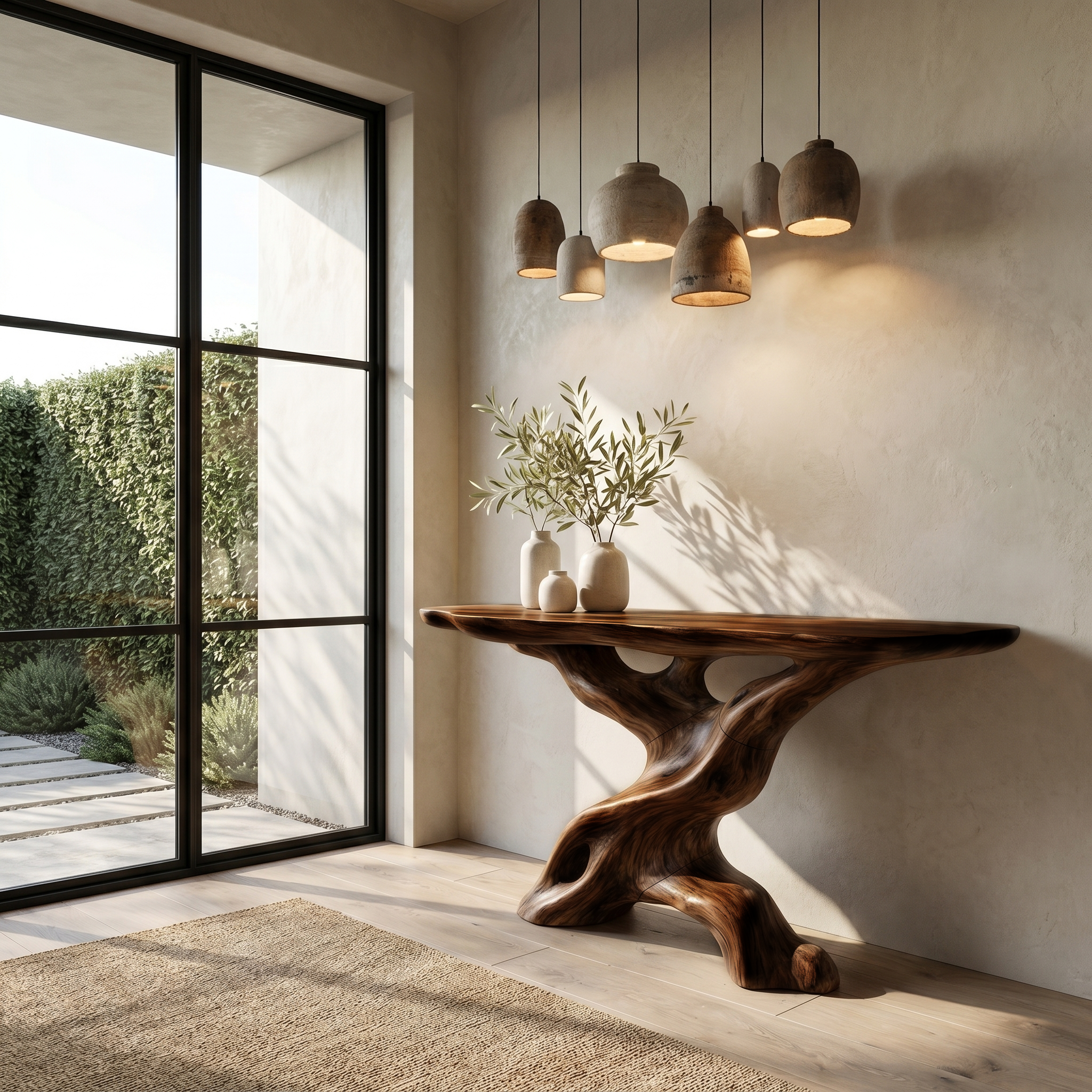 Live Edge Console Table With Unique Sculptural Base Design For Living Room