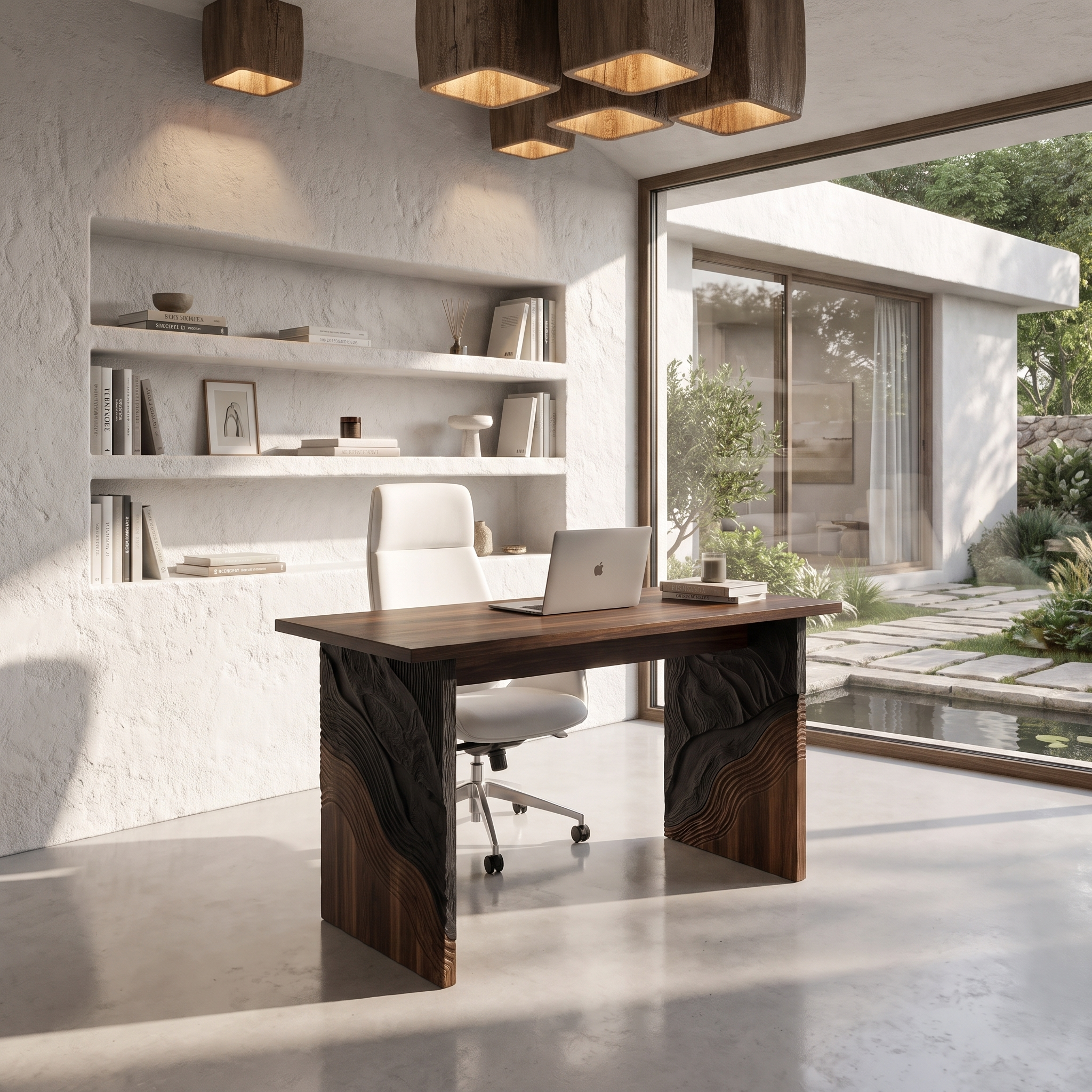Organic Modern Writing Desk Handcrafted Storage Design For Executive Home Office