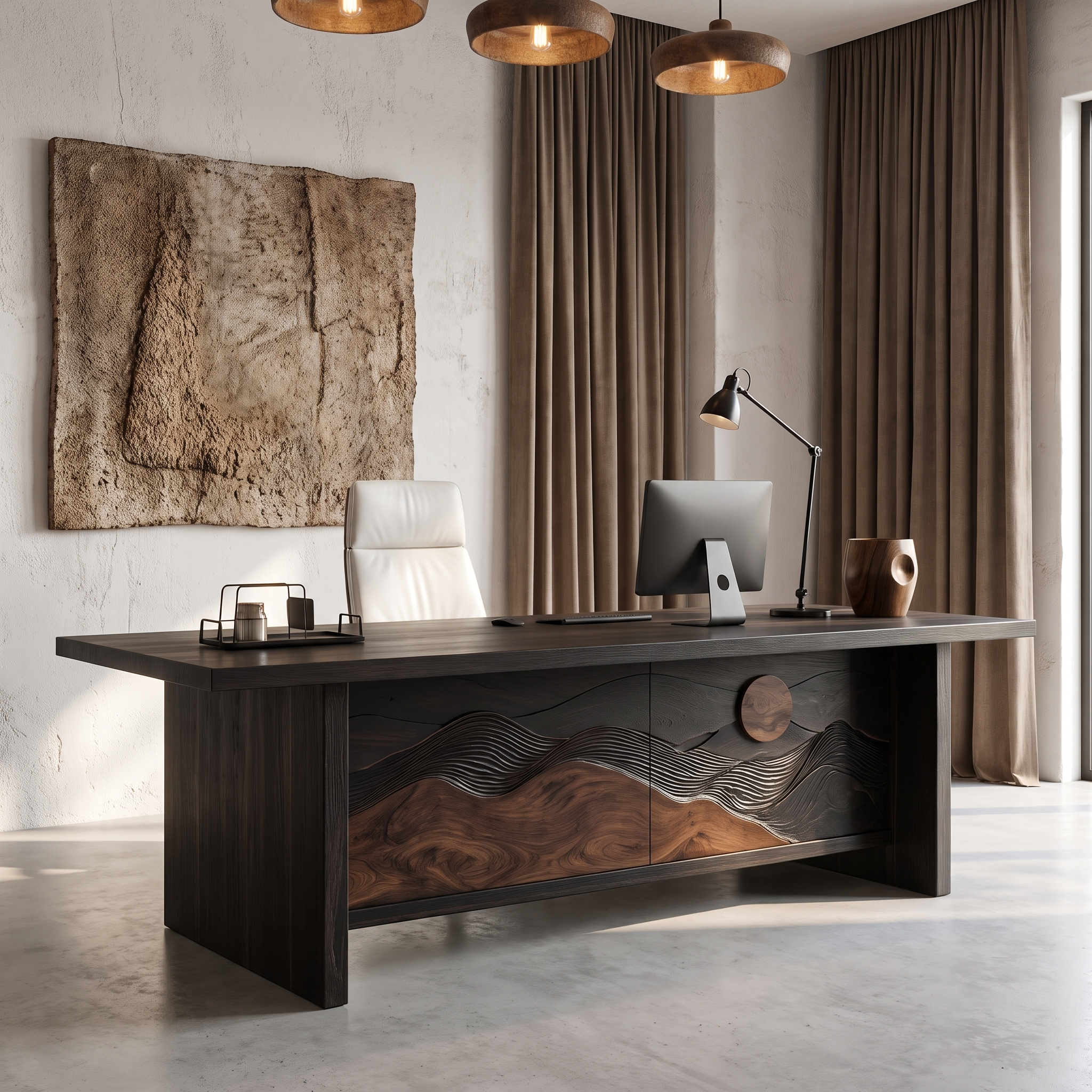 Sculptural Writing Desk Handcrafted Solid Wood Design For Workspace