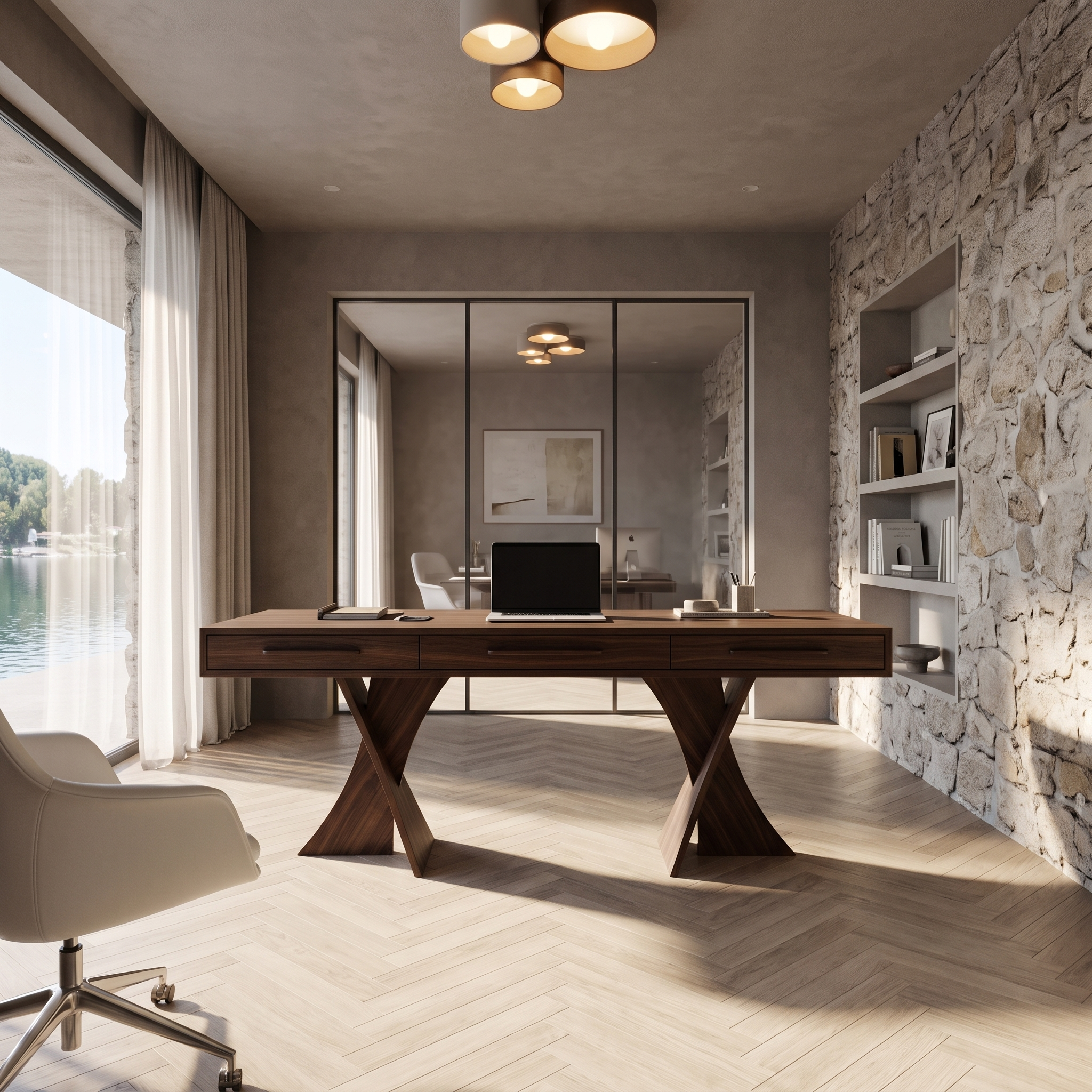 Minimalist X Frame Desk Solid Wood Computer Desk For Home Office