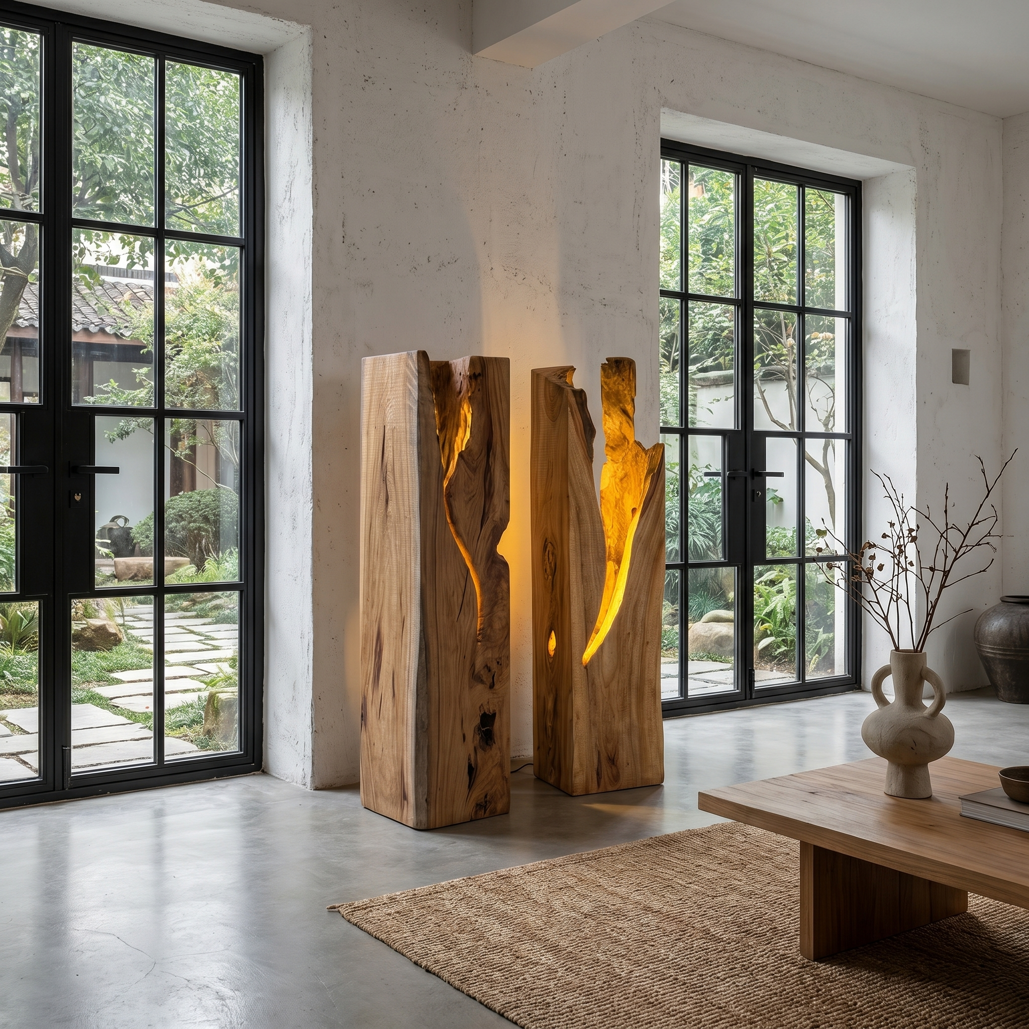 Rustic Tree Trunk Floor Lamp With Natural Hollow Wood Design For Living Room And Bedroom