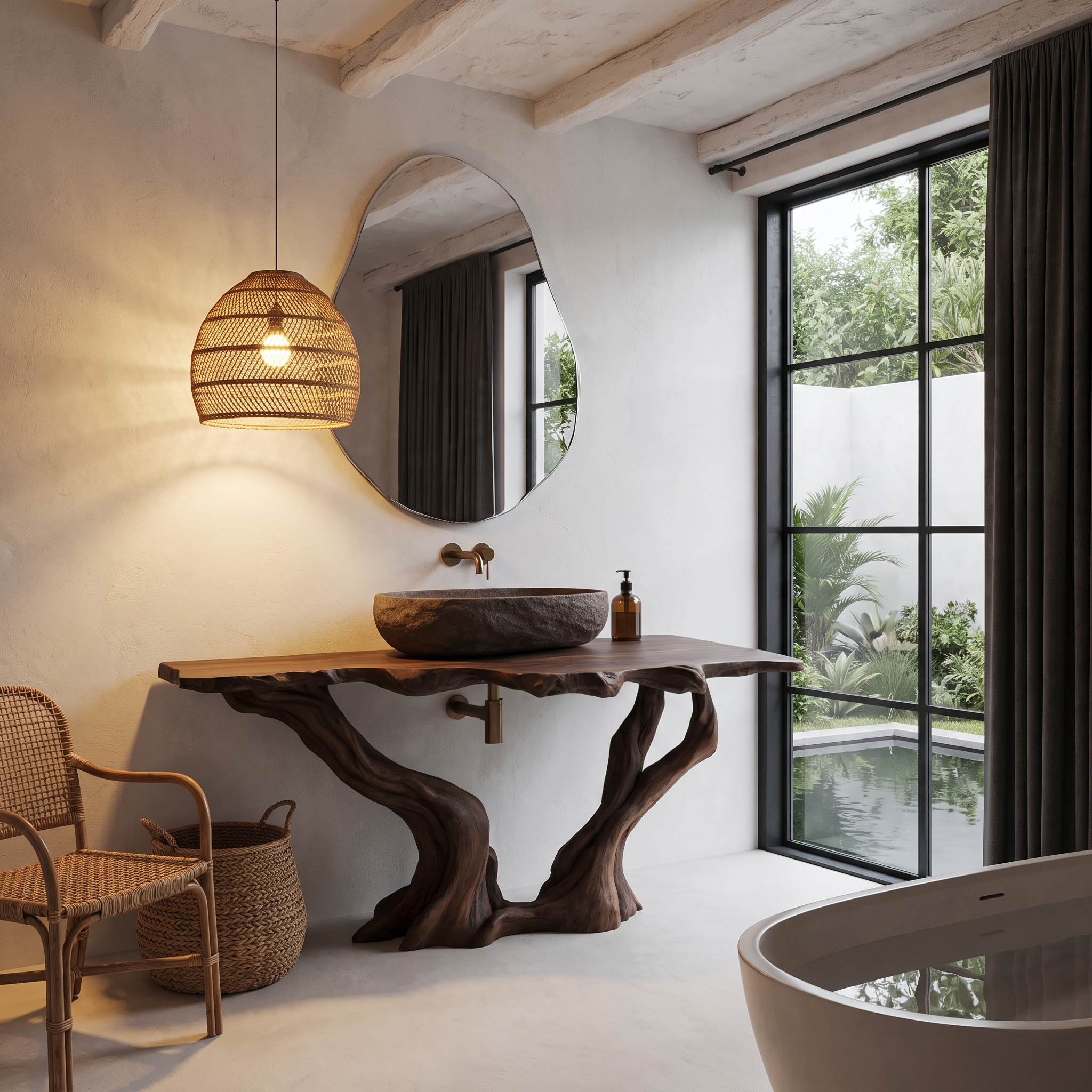 Organic Bathroom Vanity With Sculptural Tree Branch Base For Bathroom