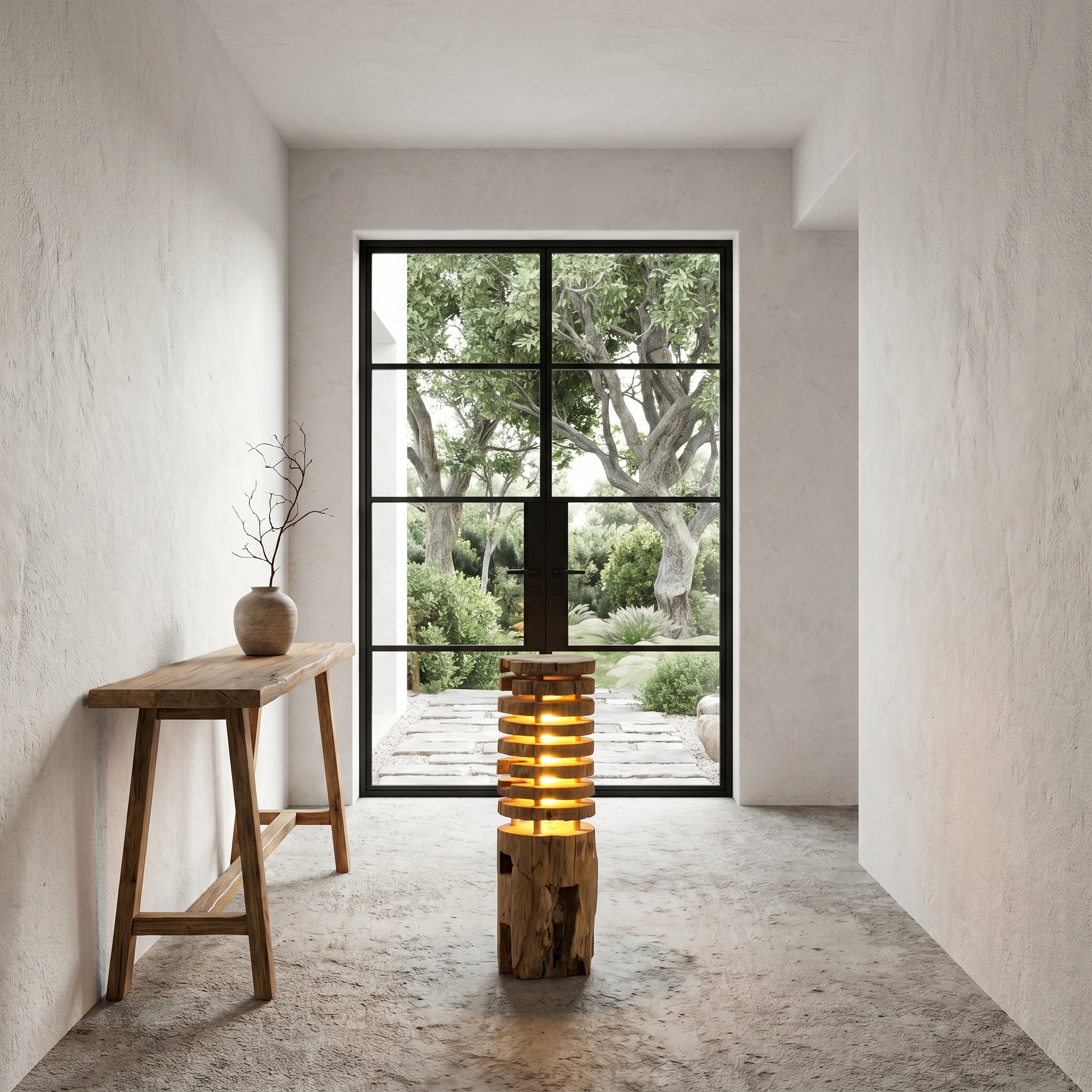 Rustic Log Floor Lamp With Sculptural Wooden Base For Living Room And Bedroom