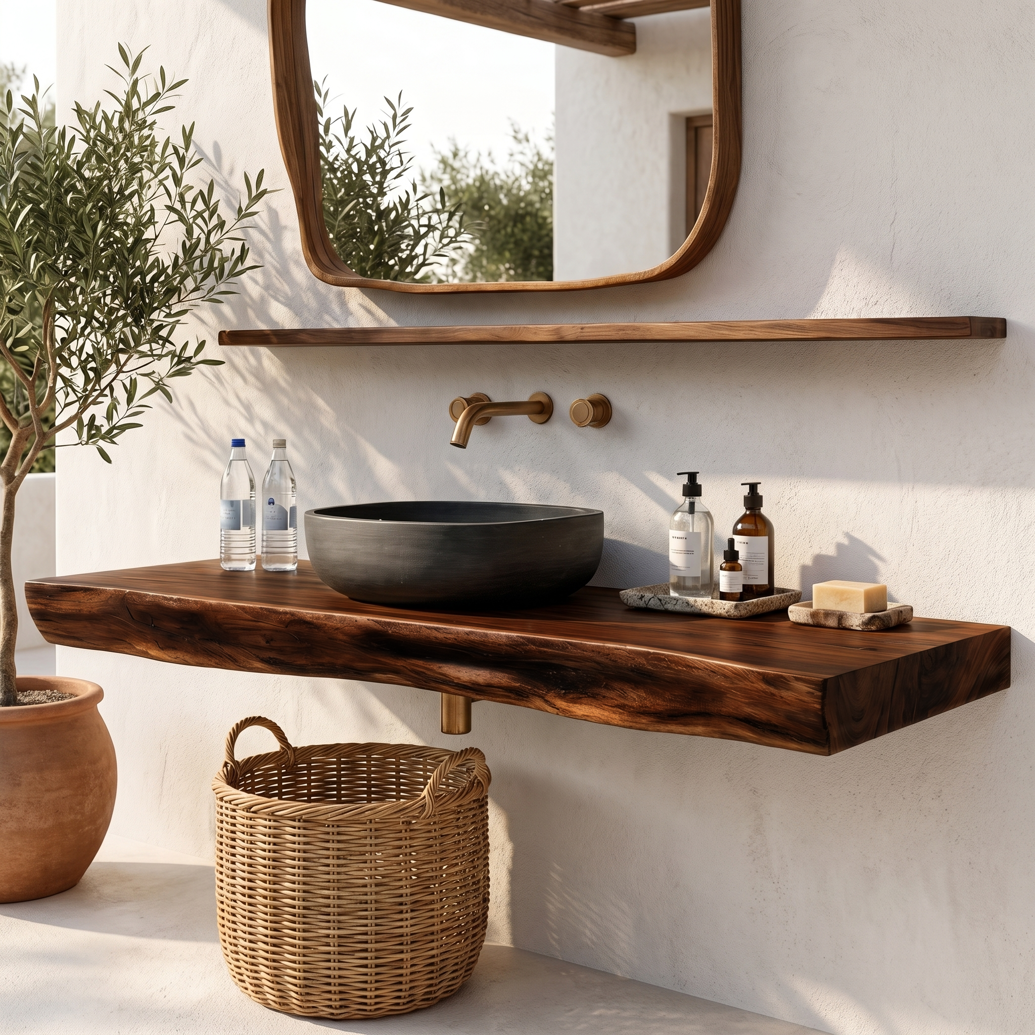 Rustic Organic Bathroom Vanity With Natural Wood Design For Bathroom