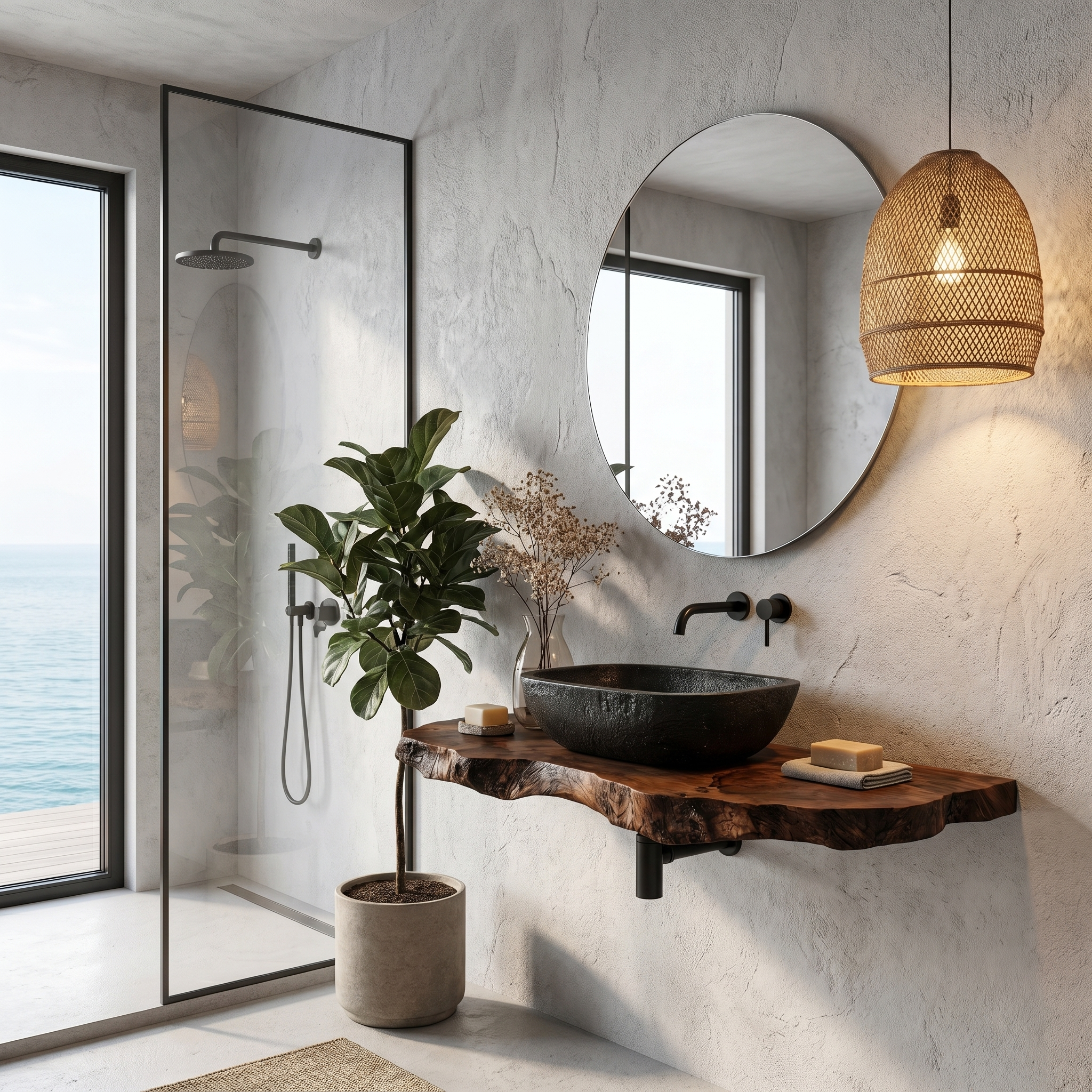 Rustic Floating Bathroom Vanity With Live Edge Wood Shelf For Bathroom And Powder Room