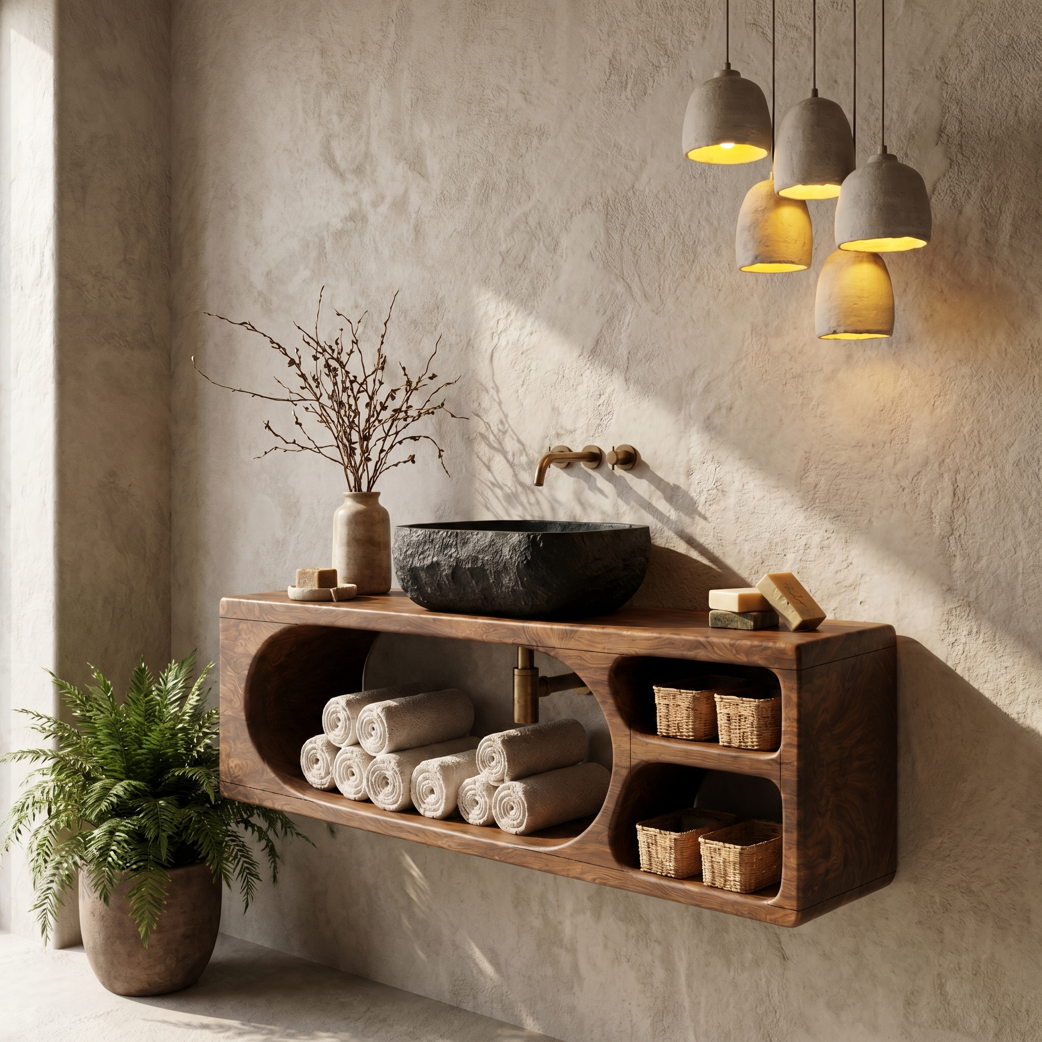 Organic Bathroom Vanity With Built In Storage Shelves For Bathroom