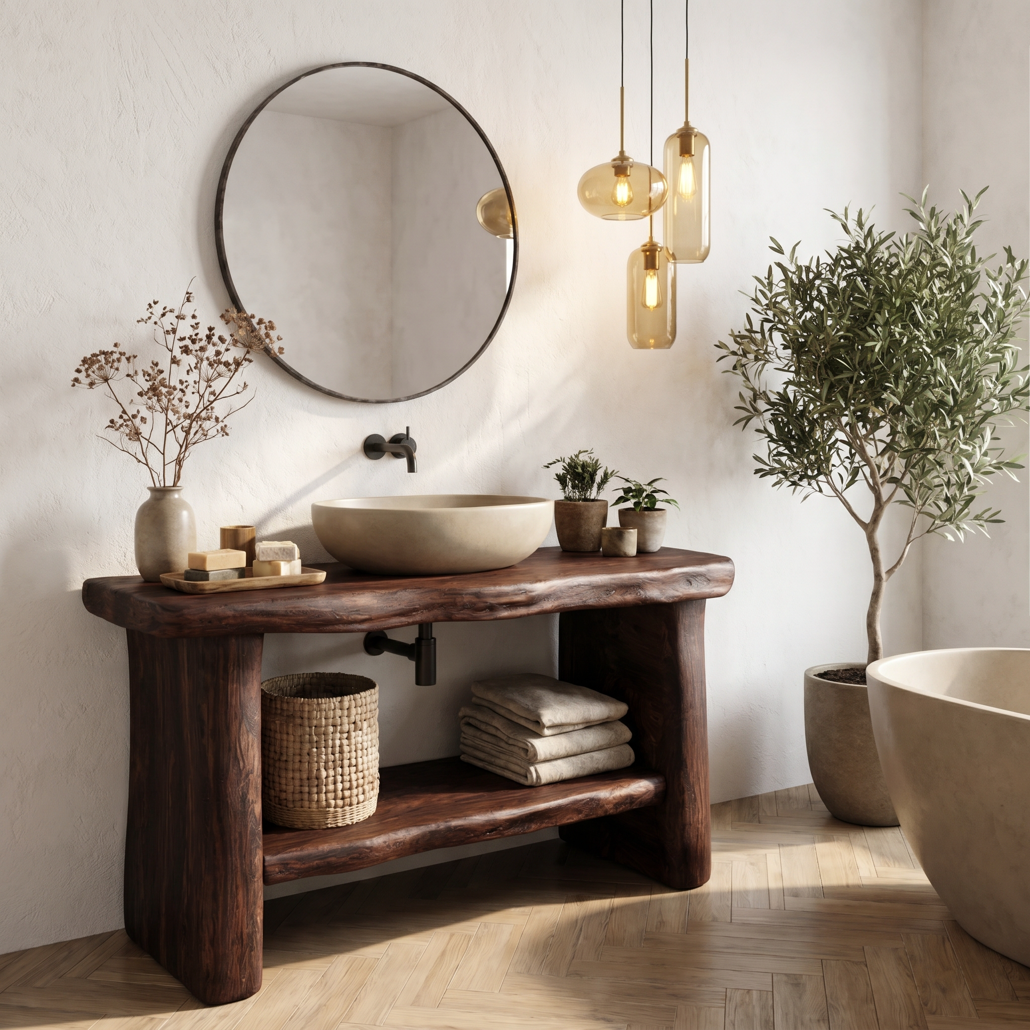 Farmhouse Bathroom Vanity With Open Shelf Storage And Solid Wood Frame For Bathroom And Powder Room