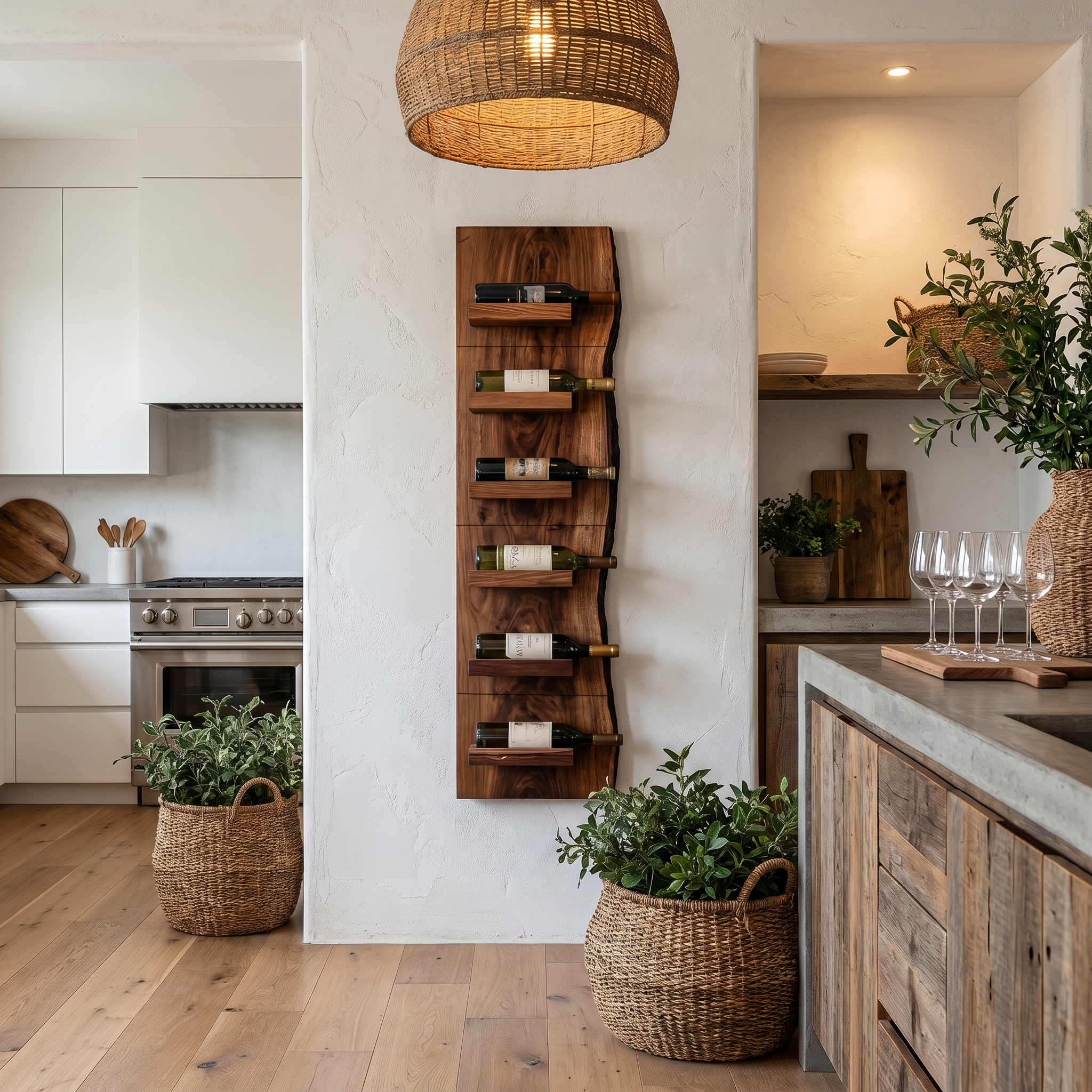 Rustic Wall Mounted Wine Rack With Vertical Wooden Storage Shelves For Kitchen And Dining Room