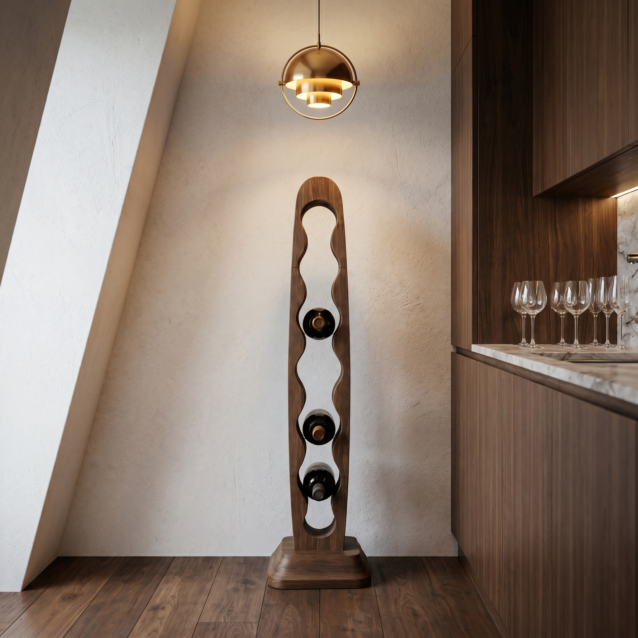 Modern Freestanding Wine Rack With Sculptural Vertical Bottle Storage For Kitchen