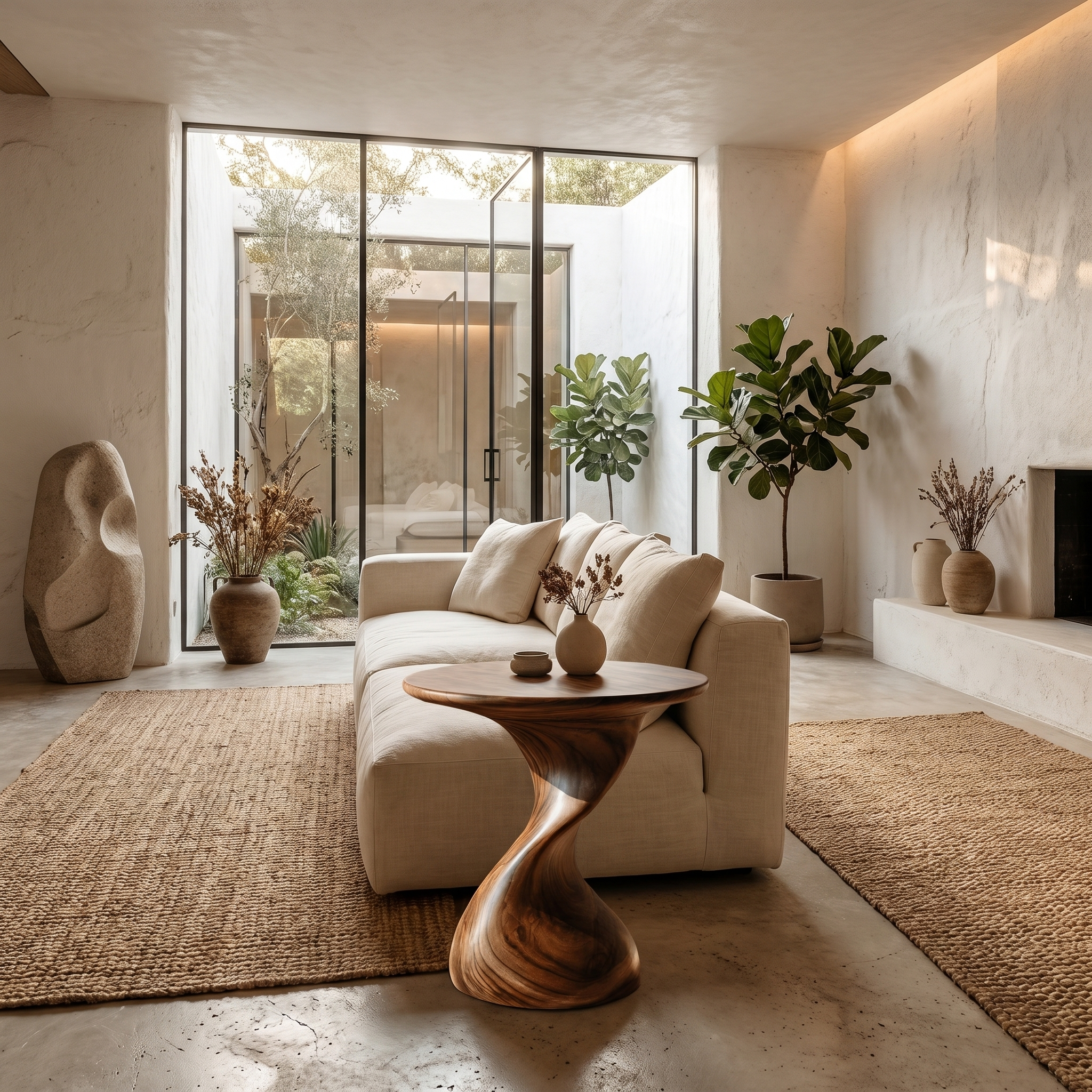 Organic Sculptural Side Table With Twisted Pedestal Base For Living Room And Bedroom
