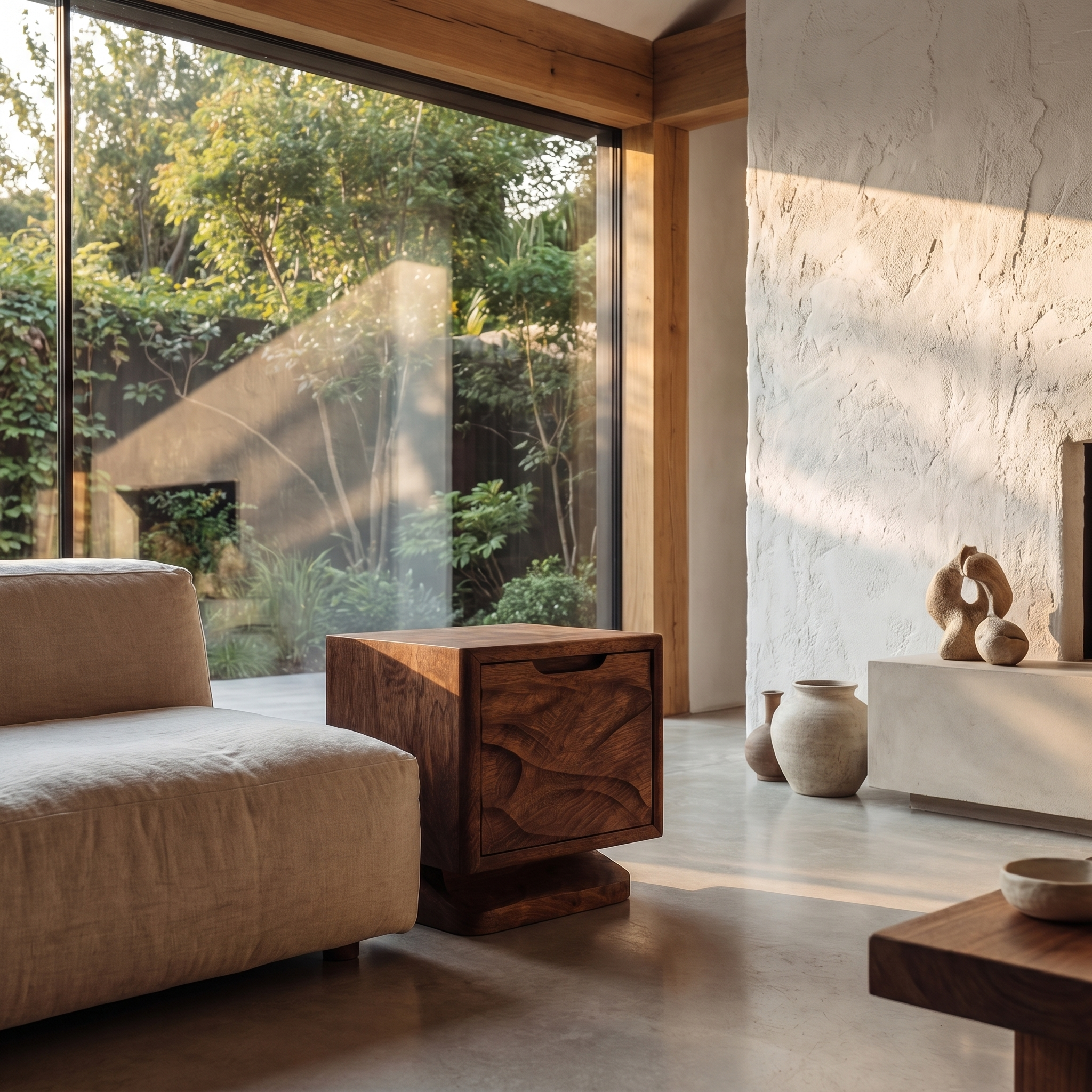 Rustic Beside Table With Open Shelf Storage And Solid Wood Design For Living Room And Bedroom