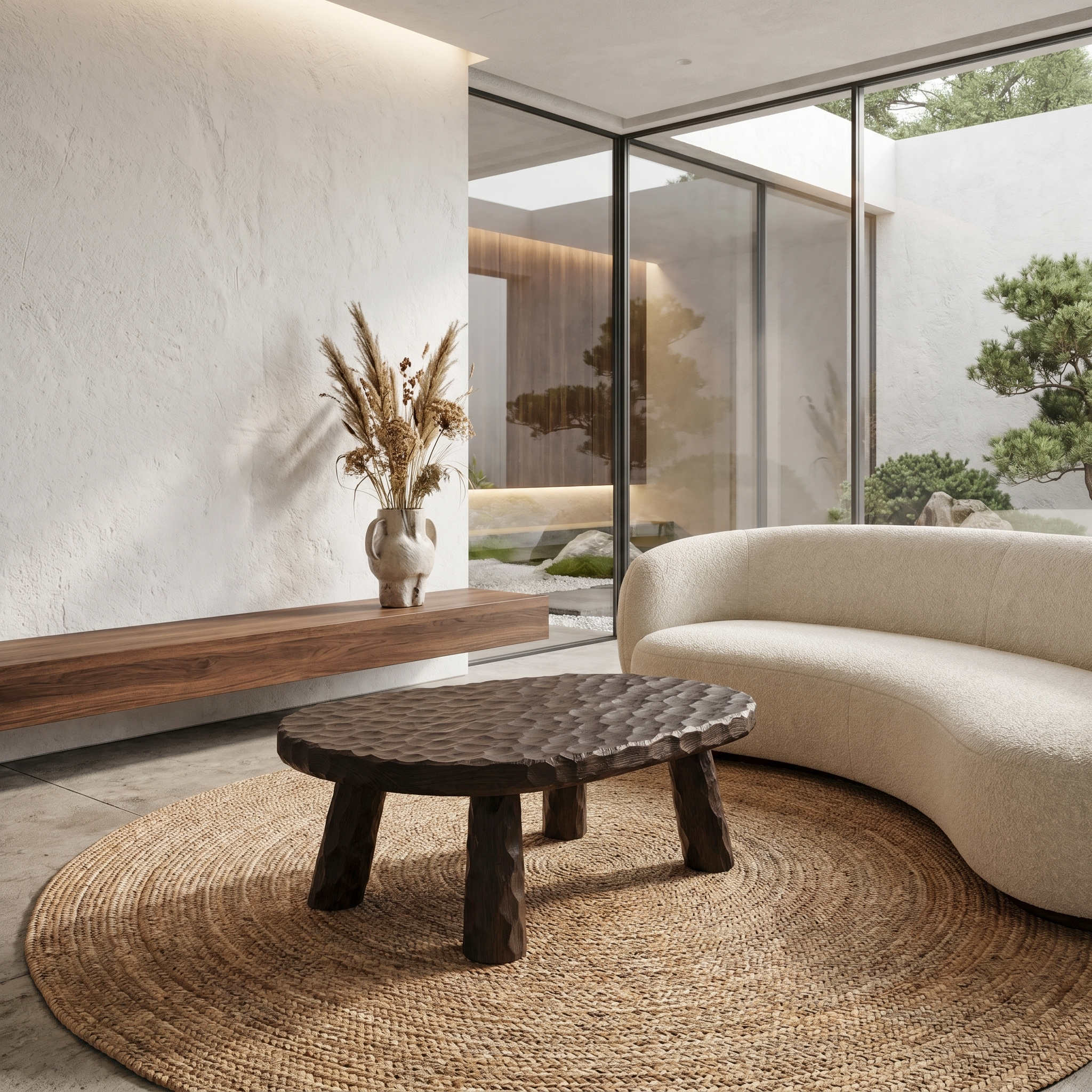 Rustic Coffee Table With Handcrafted Solid Wood Top And Chunky Pedestal Legs For Living Room