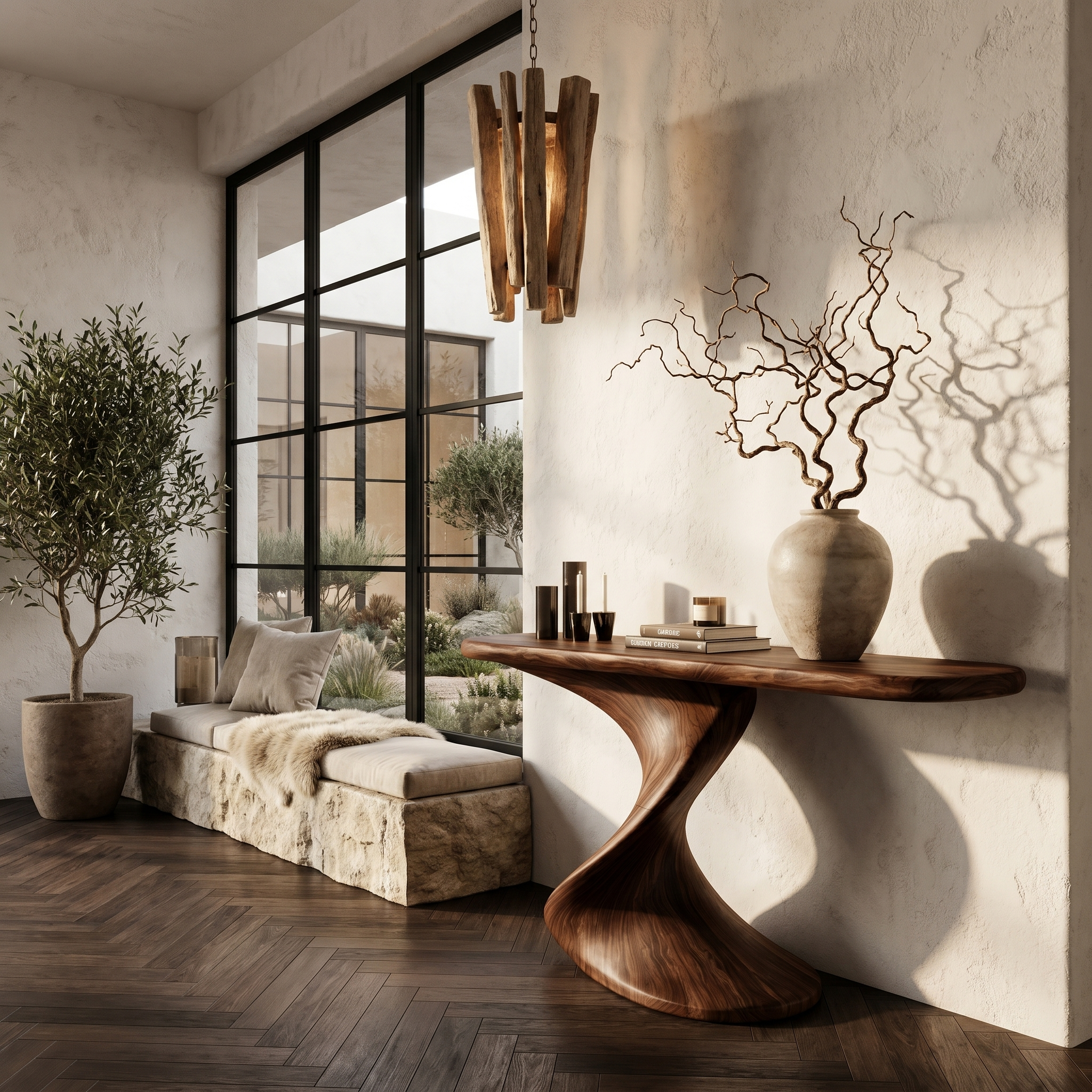 Rustic Console Table With Handcrafted Twisted Wood Base For Entryway And Living Room