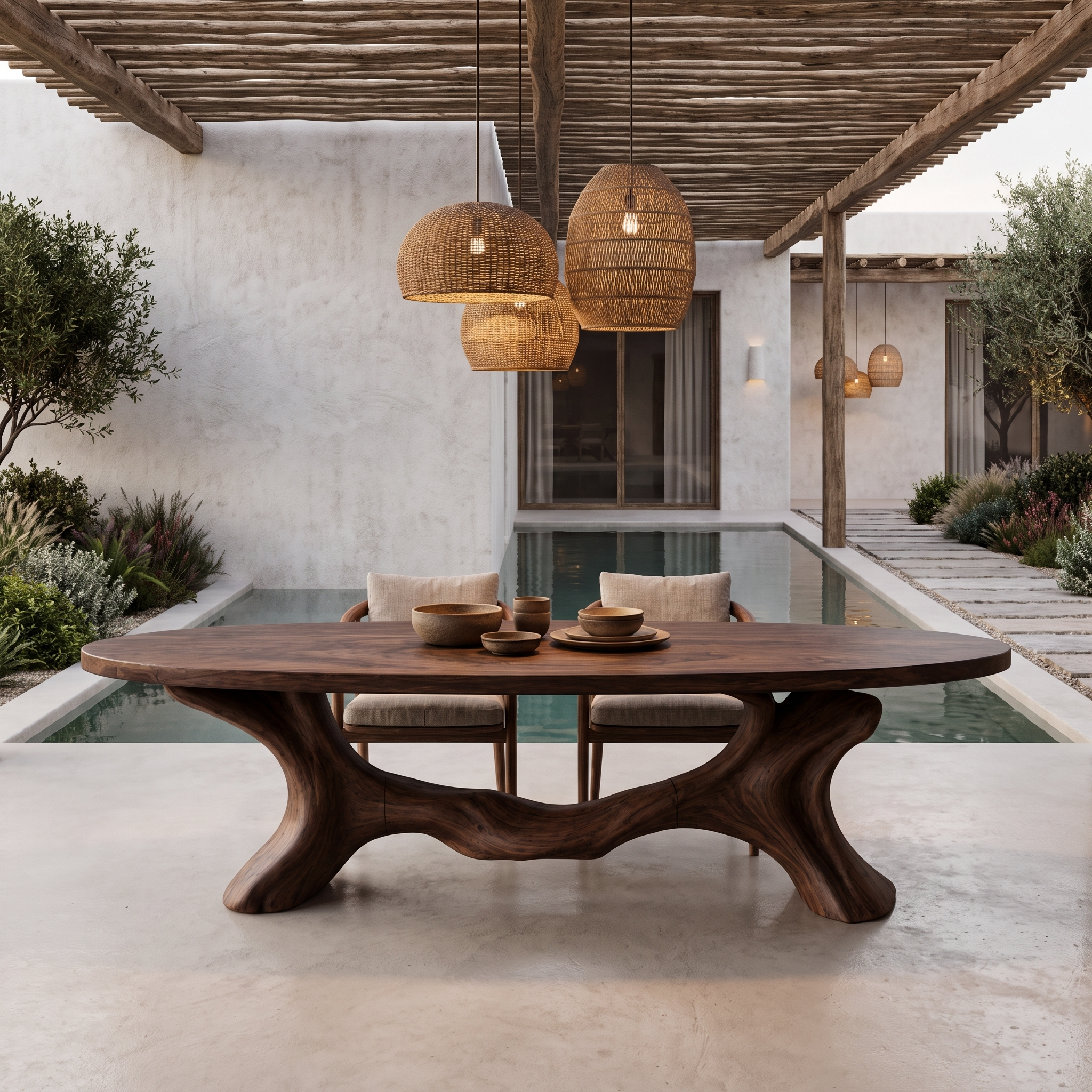 Contemporary Wave Base Dining Table Solid Wood Dining Table For Dining Room
