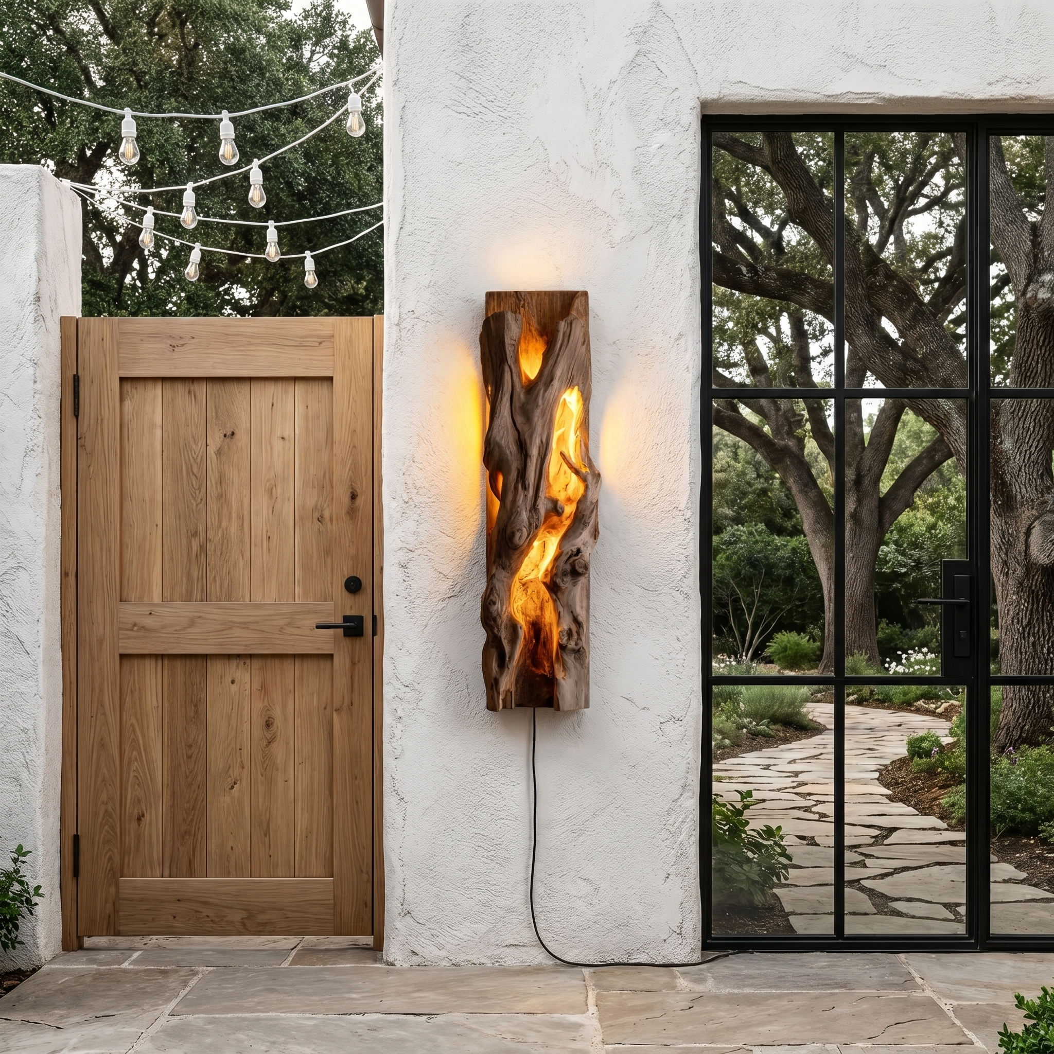 Rustic Live Edge Wall Sconce With Natural Wood Sculpture For Living Room