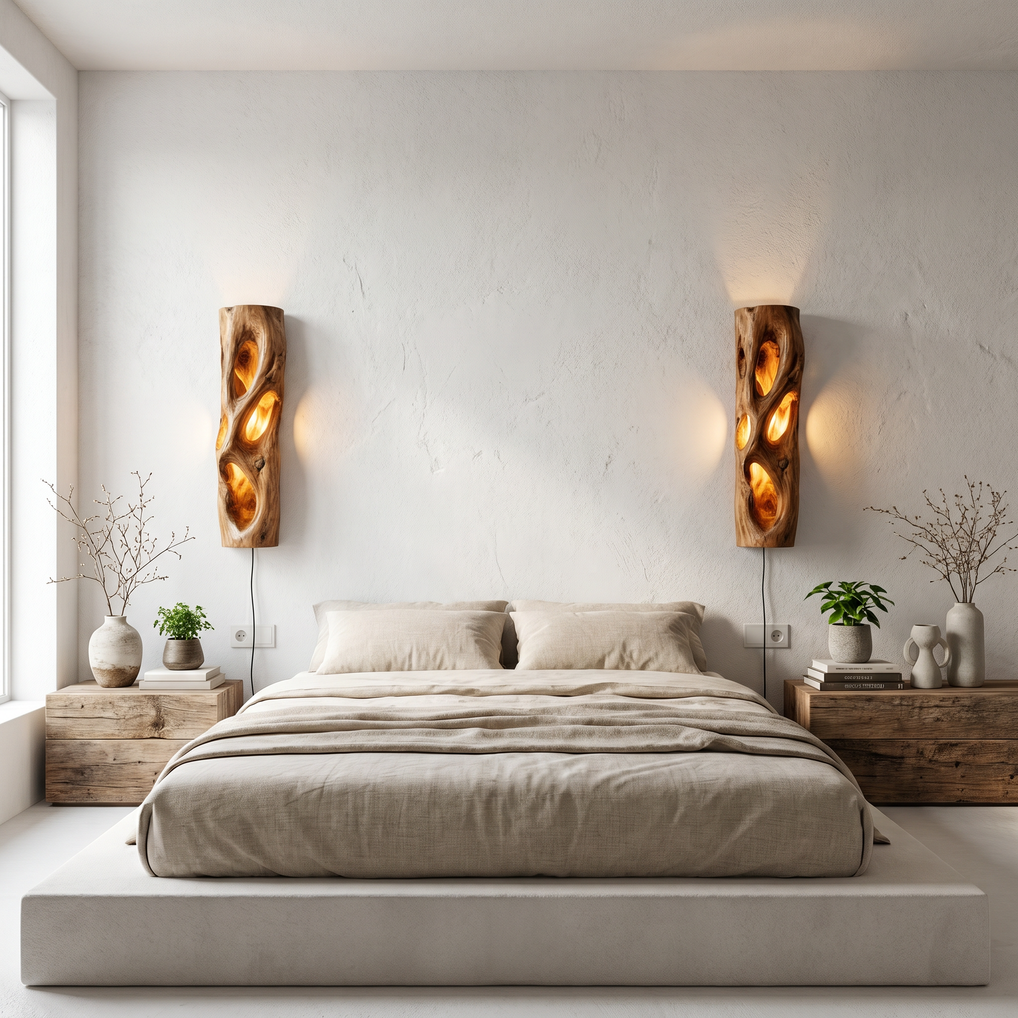 Sculptural Natural Wood Wall Sconce For Bedroom And Living Room