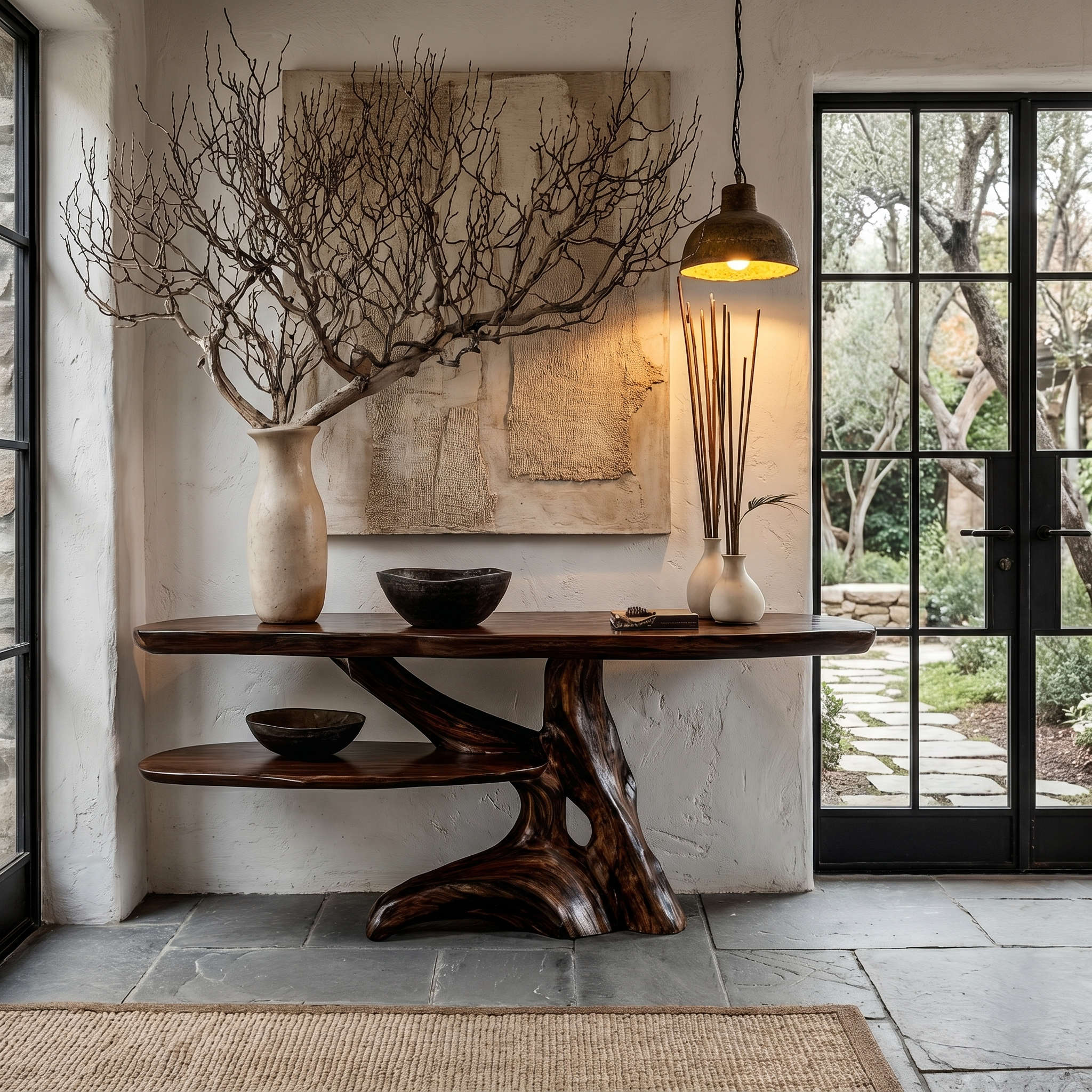 Contemporary Console Table With Sculptural Solid Wood Root Design For Entryway
