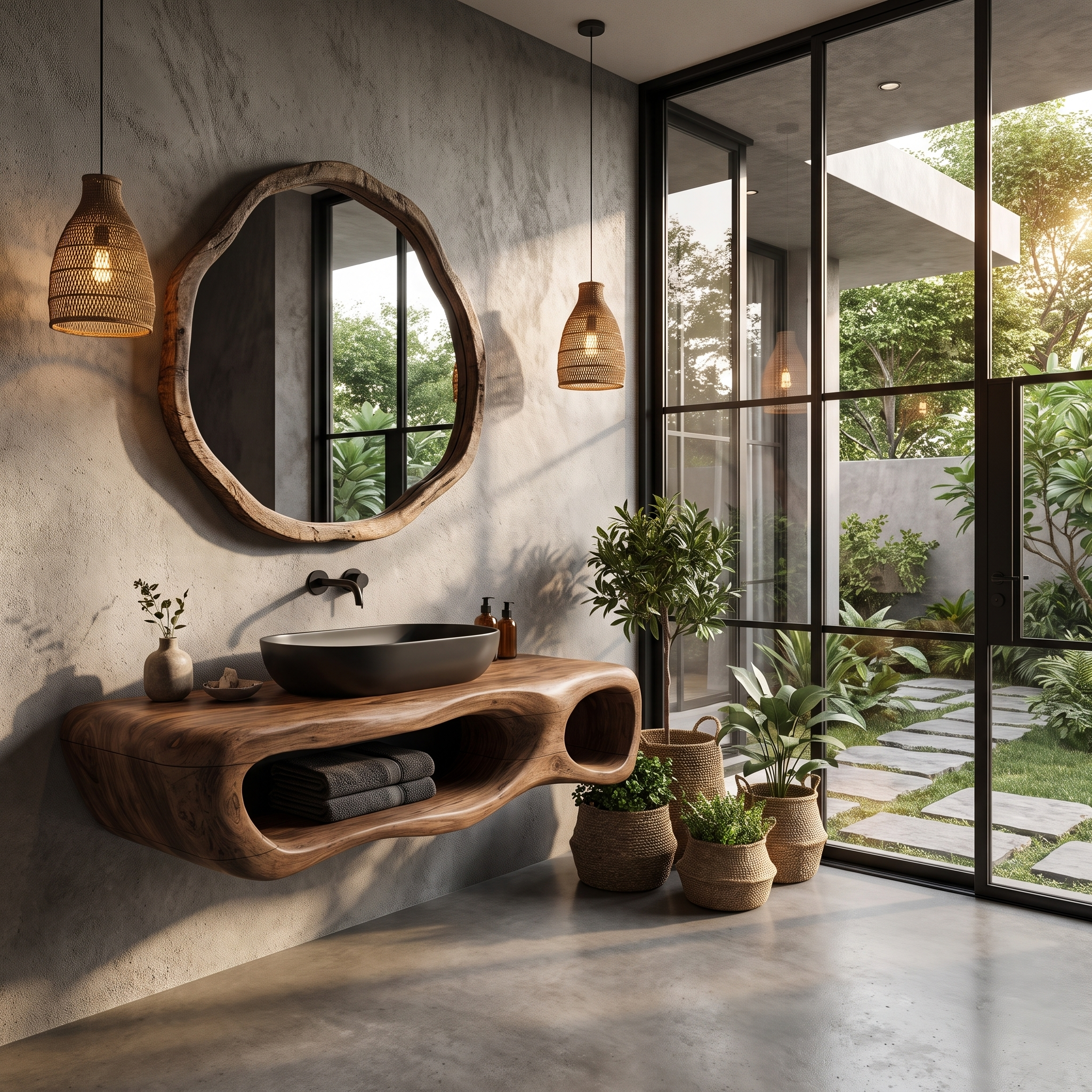 Modern Wall Mounted Bathroom Vanity With Organic Wood Base For Bathroom