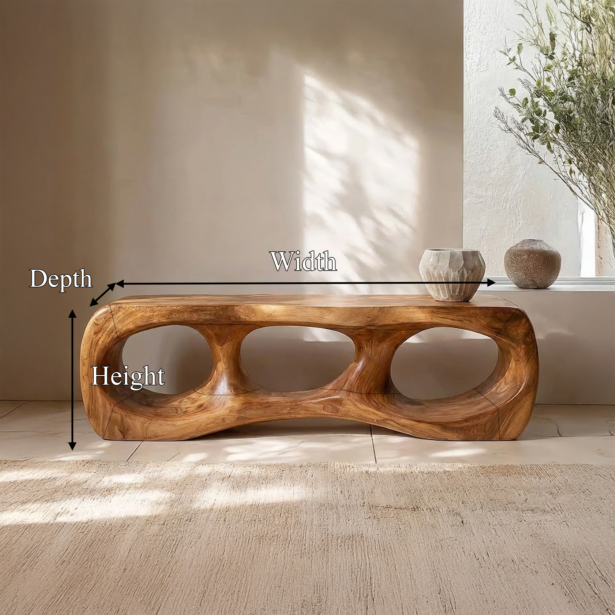 Rustic Sculptural Silhouette Bench For Living Room And Hallway