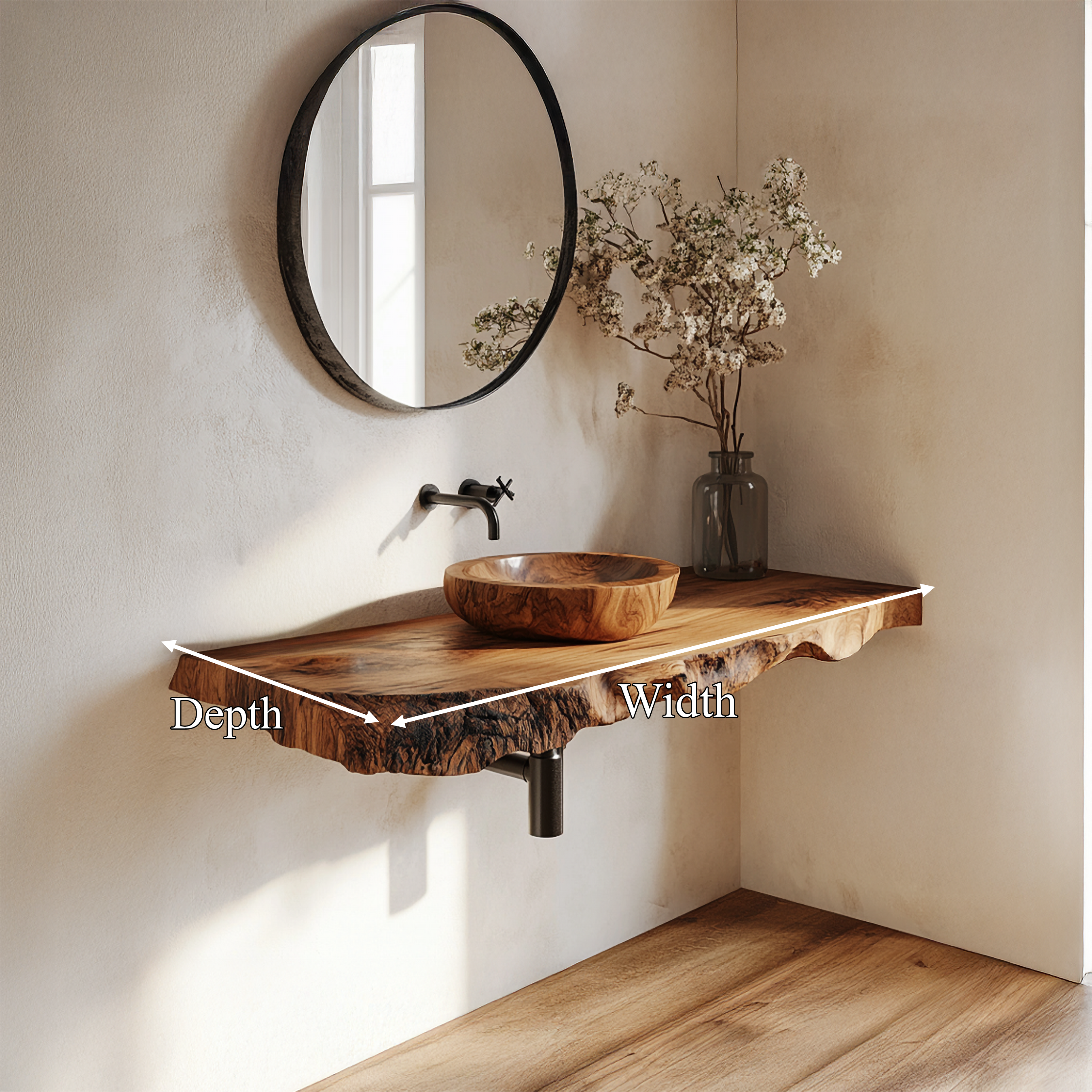 Organic Modern Live Edge Bathroom Vanity Floating Shelf Wall Console