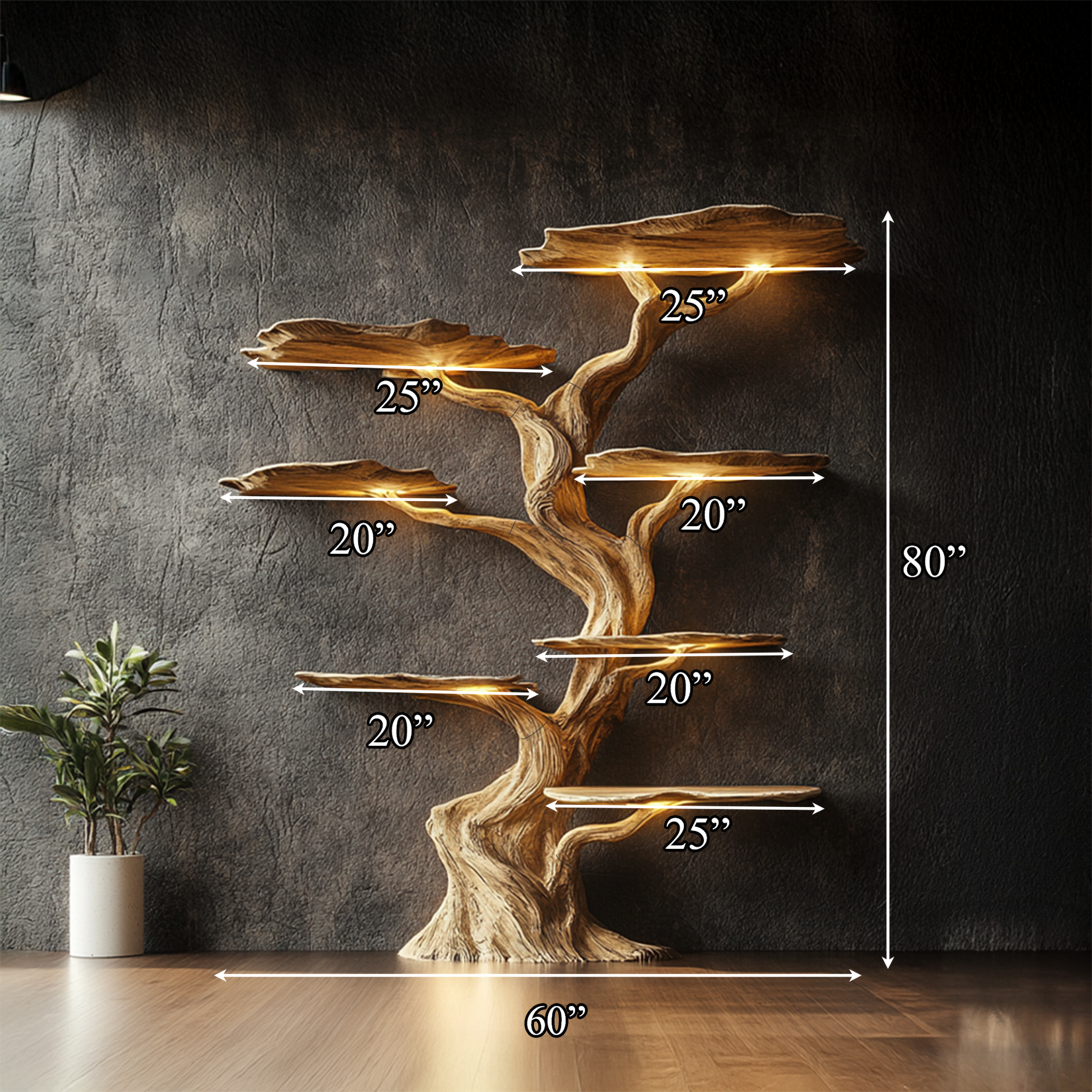 Modern Tree Bookshelf Wood Handmade Natural Gift