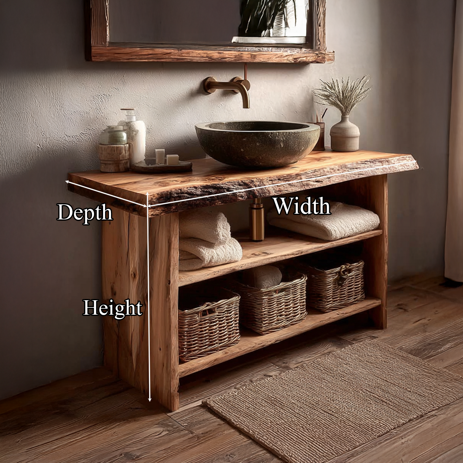 Rustic Bathroom Vanity Console Storage