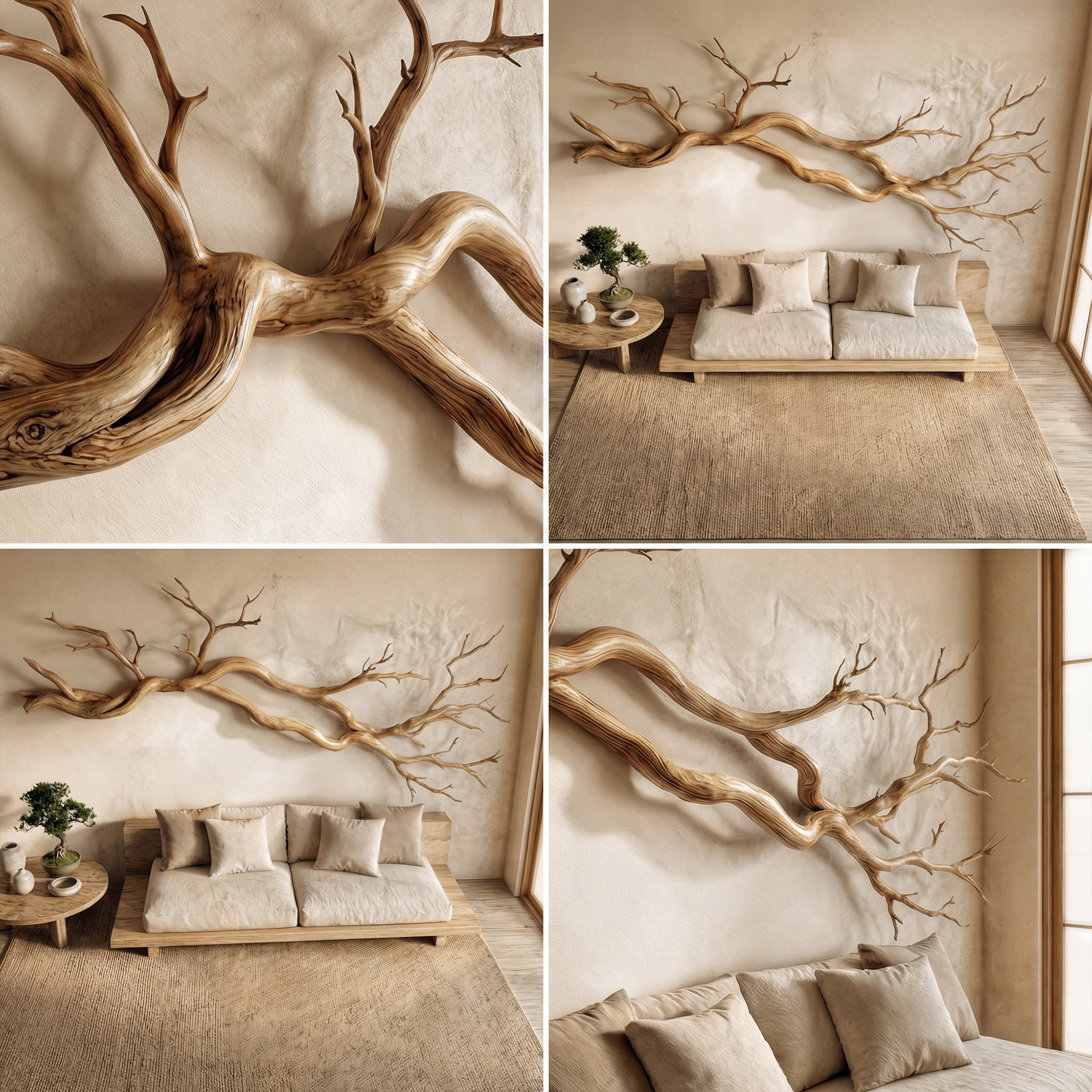 Wabi Sabi Horizontal Branch Wall Sculpture Living Room