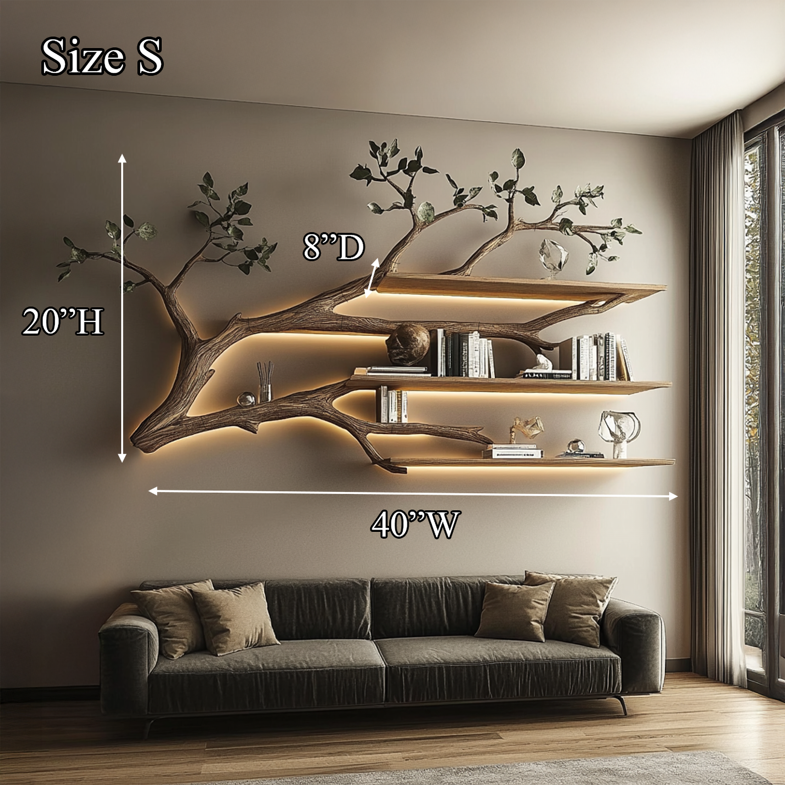 Rustic Tree Branch Floating Shelf Living Room