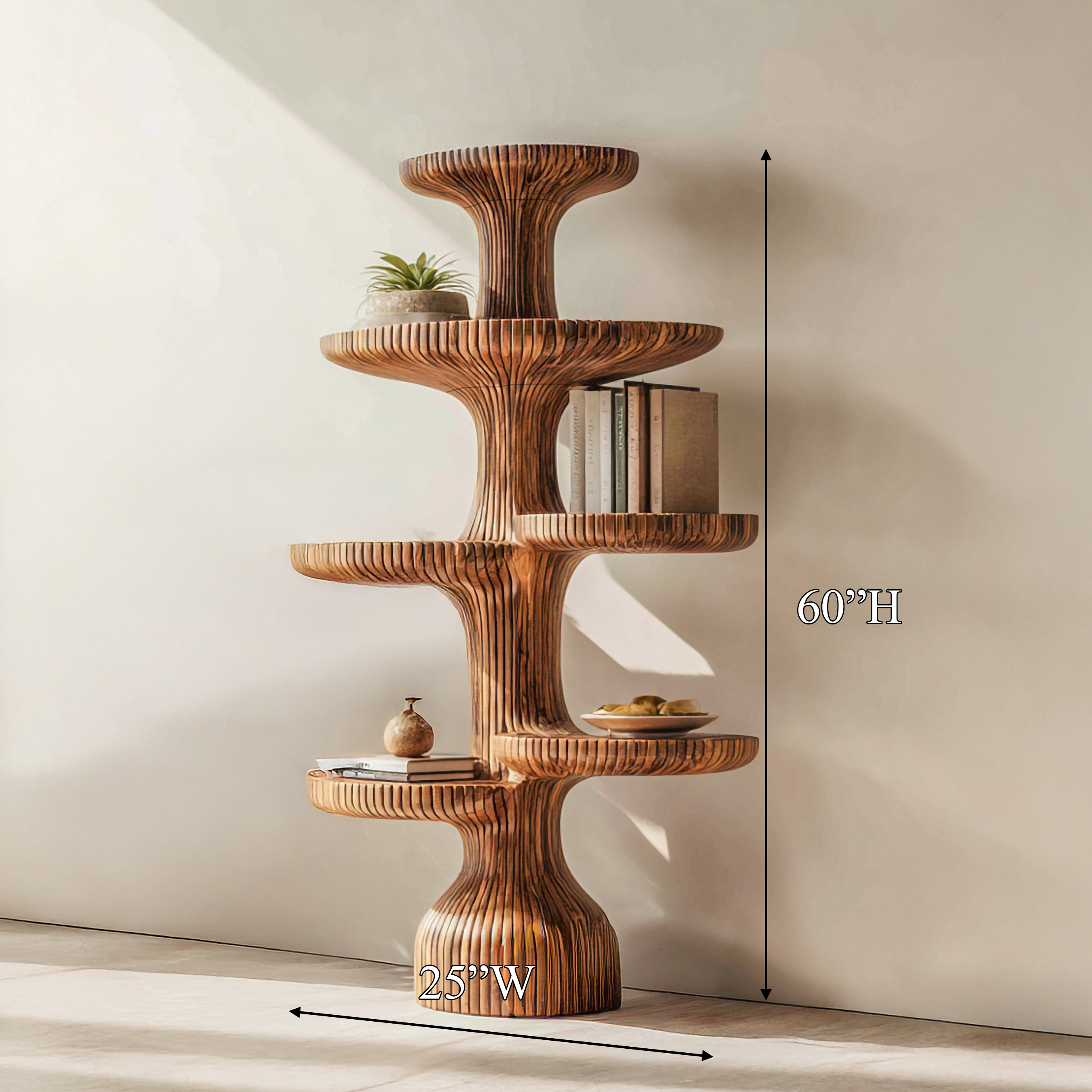 Sculptural Tiered Tree Shelf Living Room Interior Artistic Feature